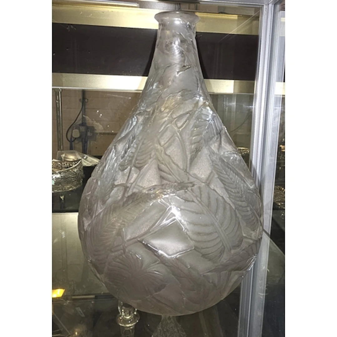 An early 20th century Lalique Sauge glass vase, etched leaf ...