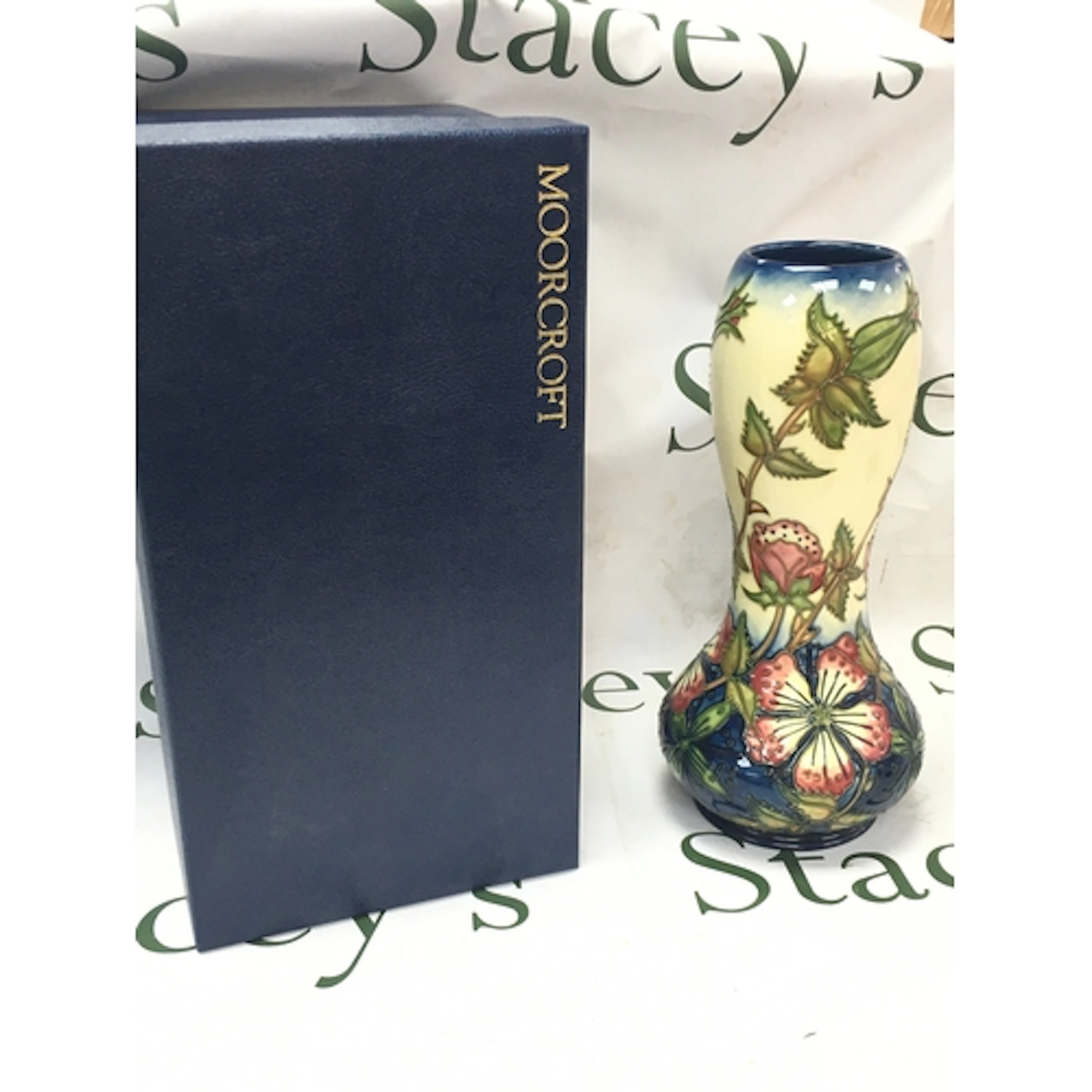 A large boxed Moorcroft Sweet Briar vase. 97 JW. 28.5cm tall