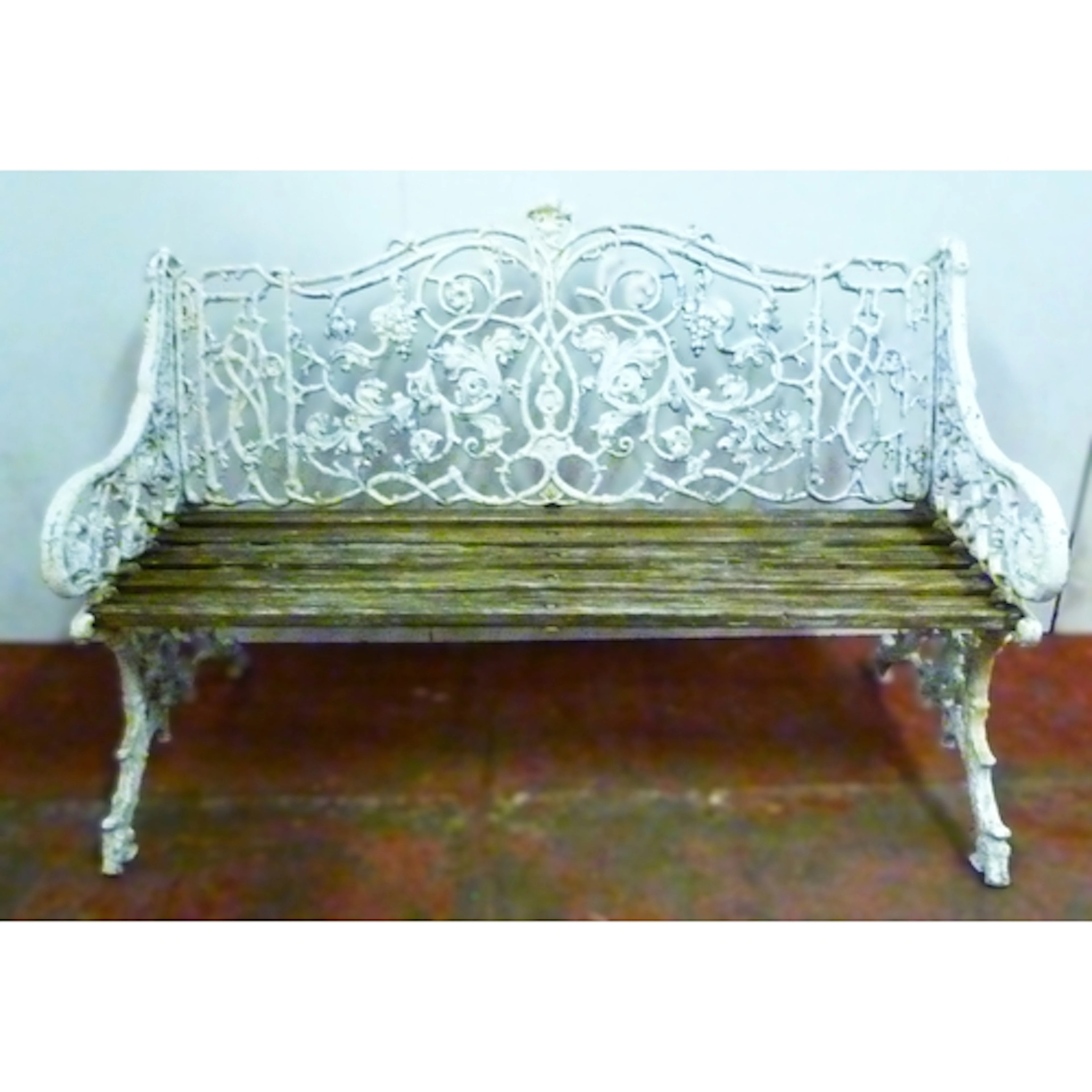 Coalbrookdale style white painted composition garden bench, ...