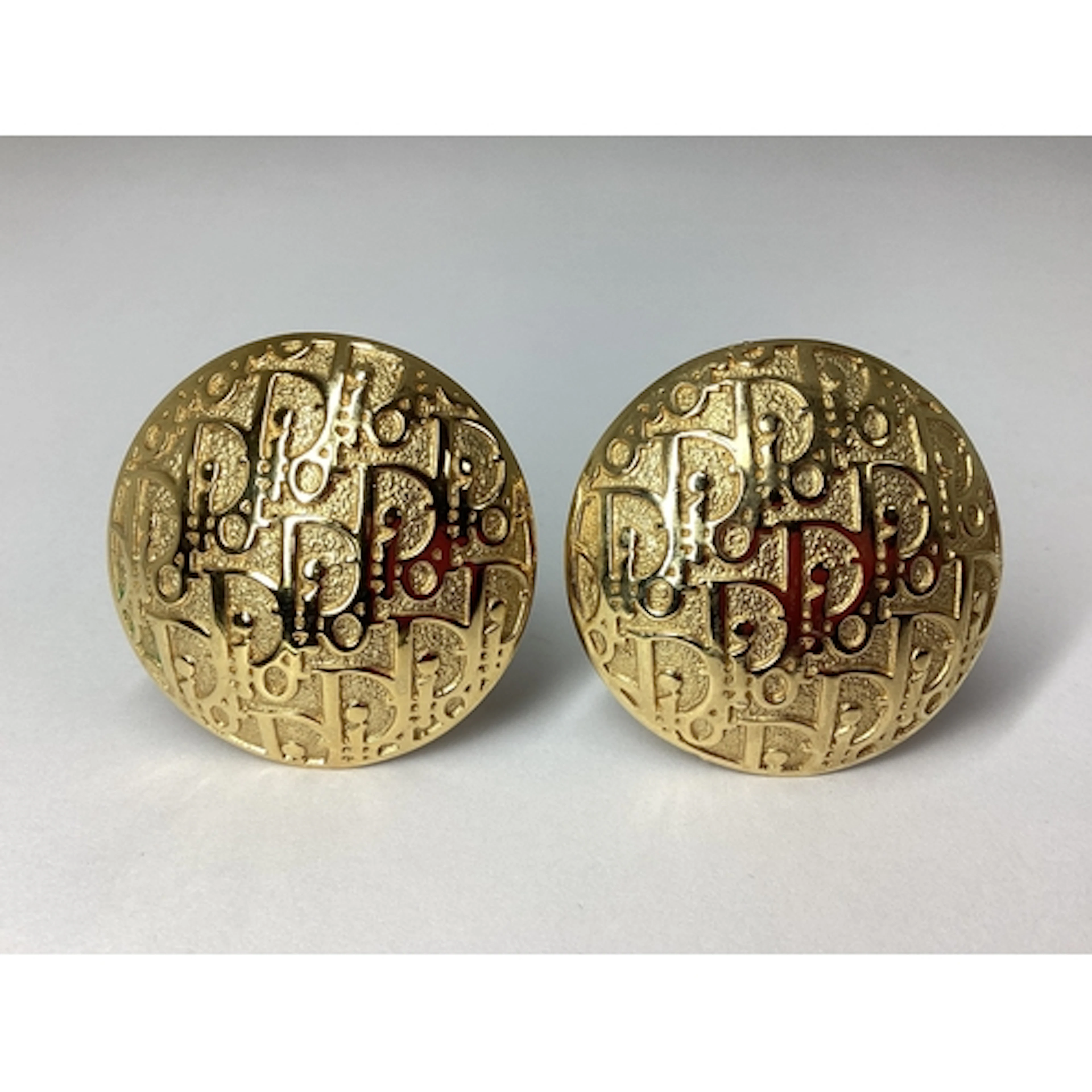 Christian Dior; A Pair of Large Gilt Metal Modern Clip On Ea...