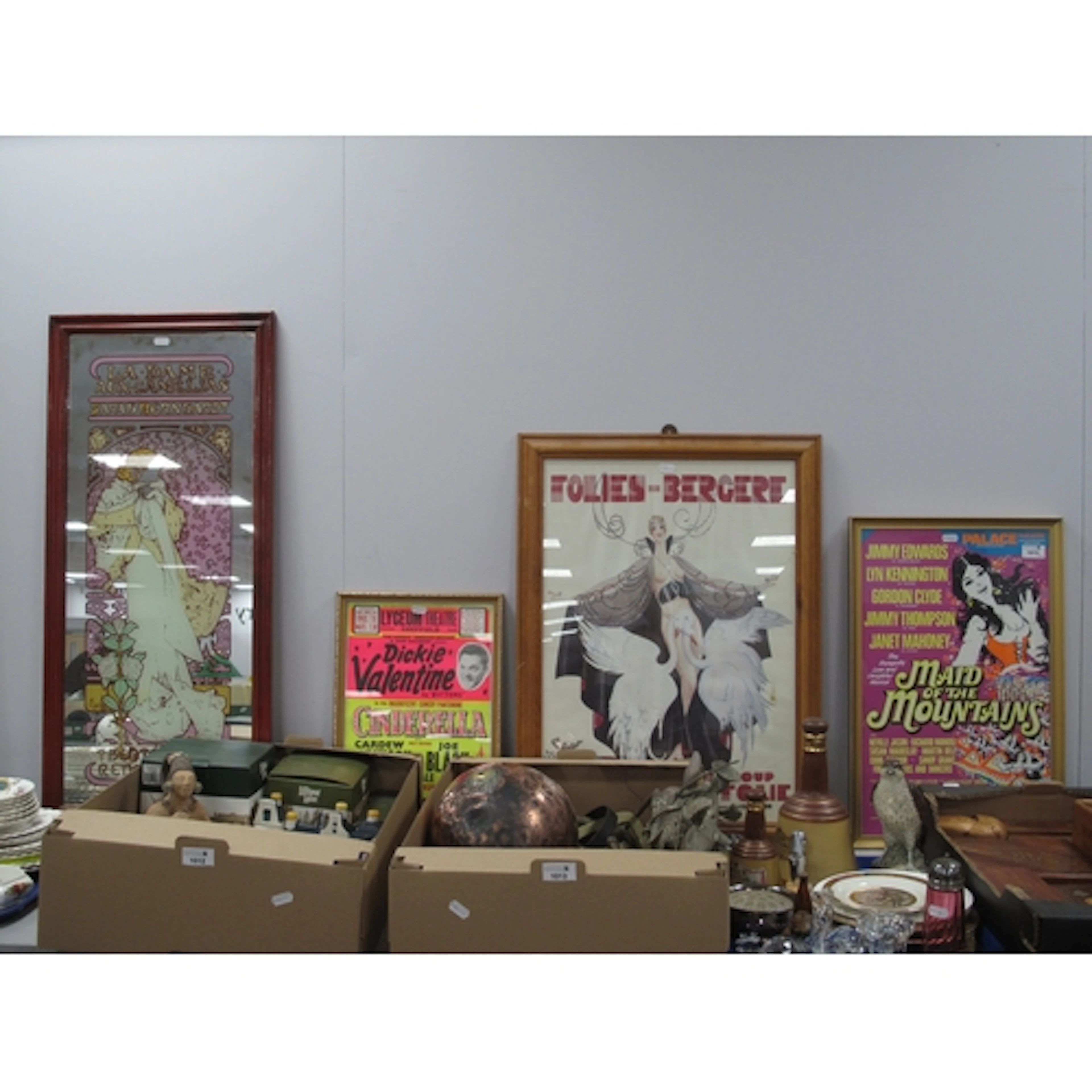 Four framed art advertising prints and regional theatre post...