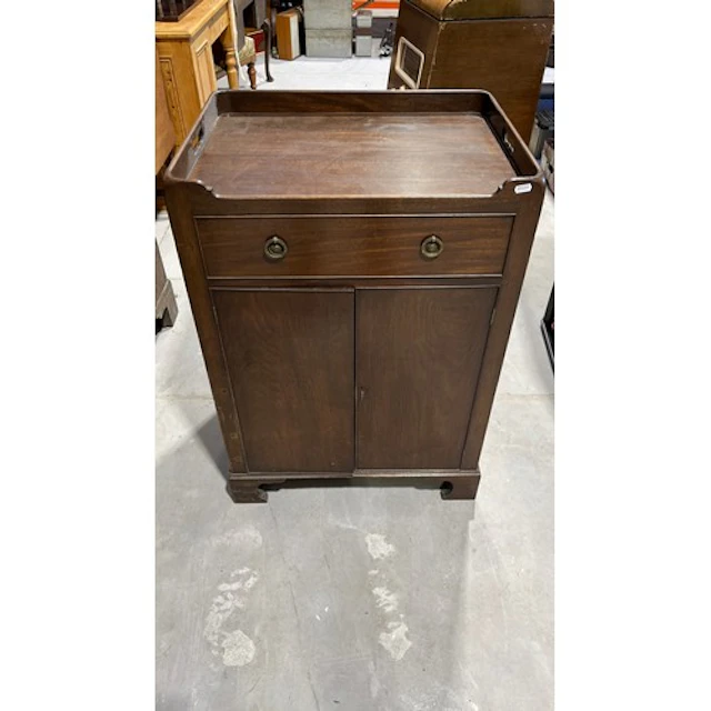 Mahogany gallery topped two door cabinet, 84cm tall.