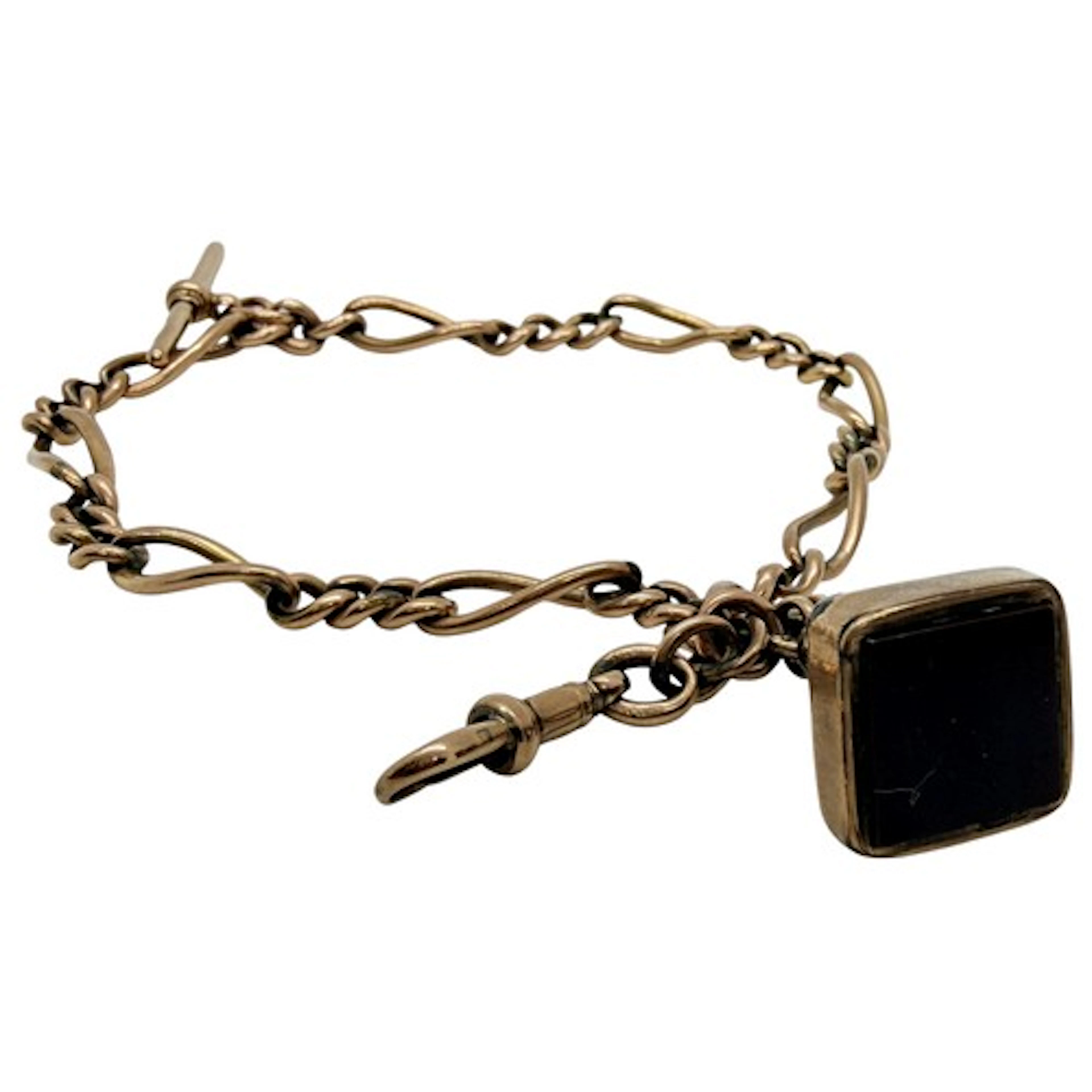 A 9ct gold Figaro-link Albert double-strand bracelet, with T...