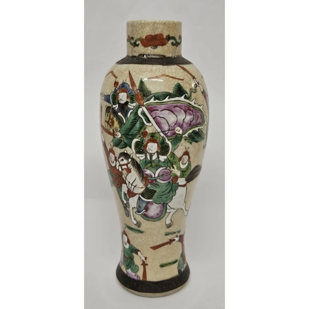 Chinese Crackle Glazed Porcelain Vase decorated with warrior...