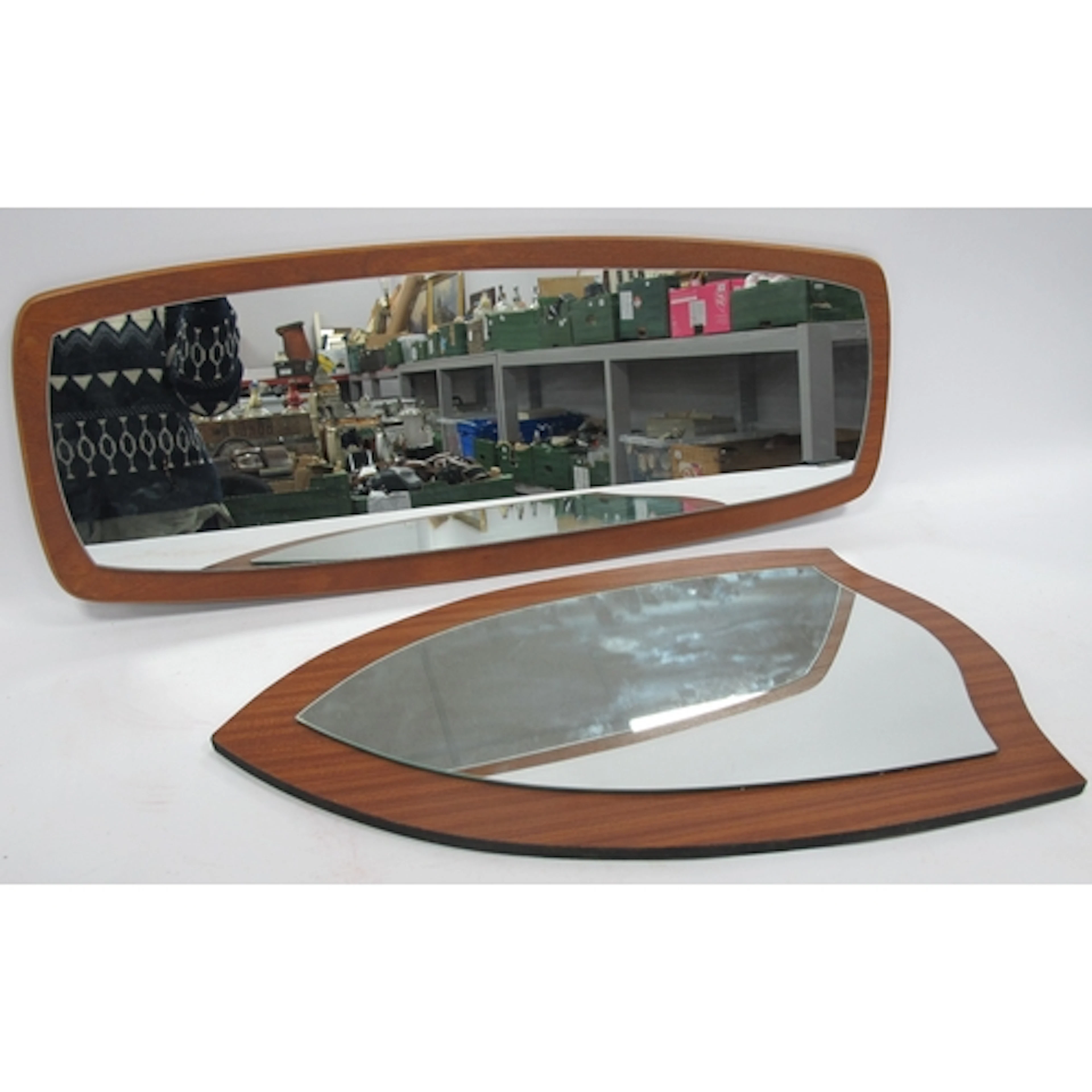 1970s Teak Rectangular Framed Wall Mirror, with rounded corn...