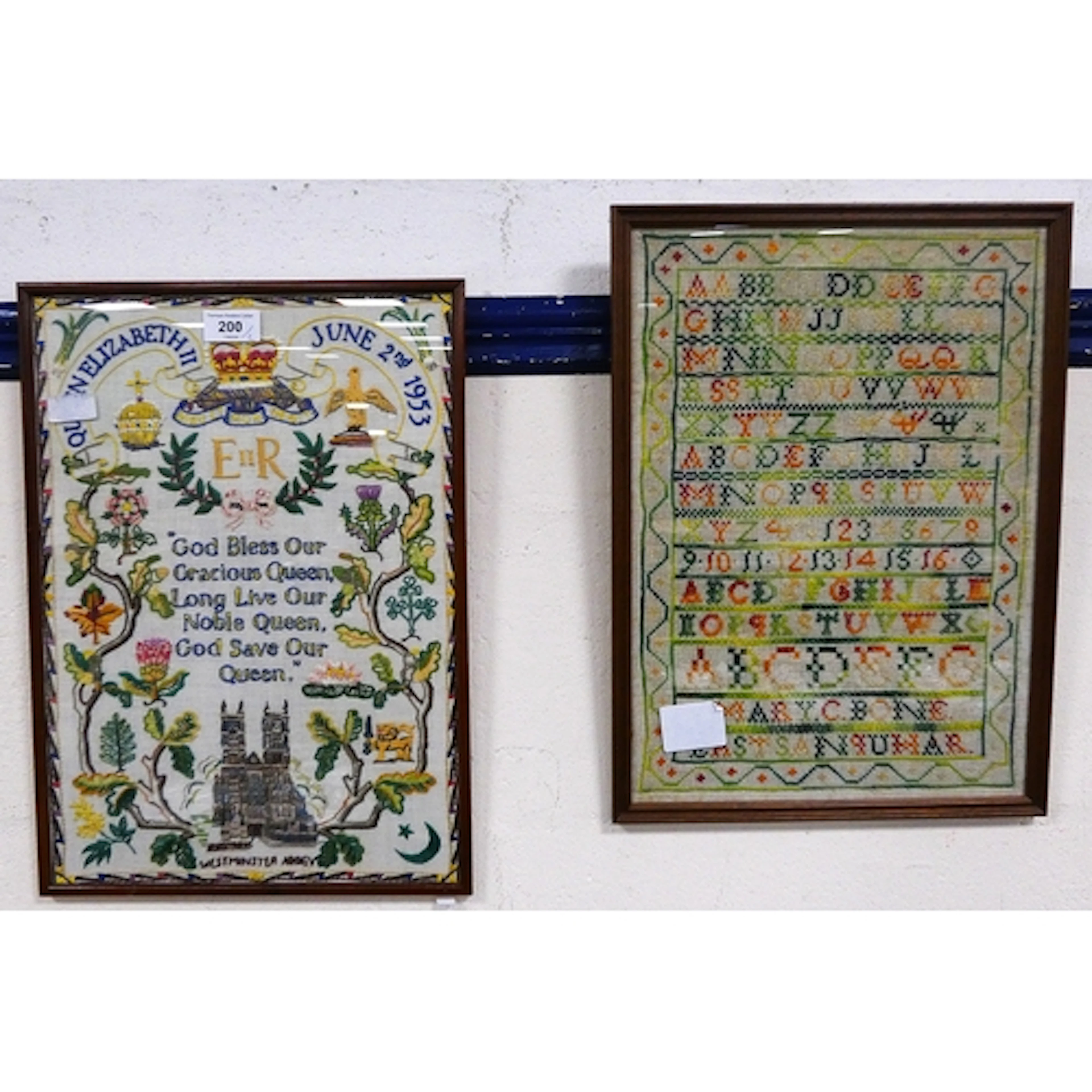 Queen Elizabeth II 1953 Coronation embroidered sampler at We...