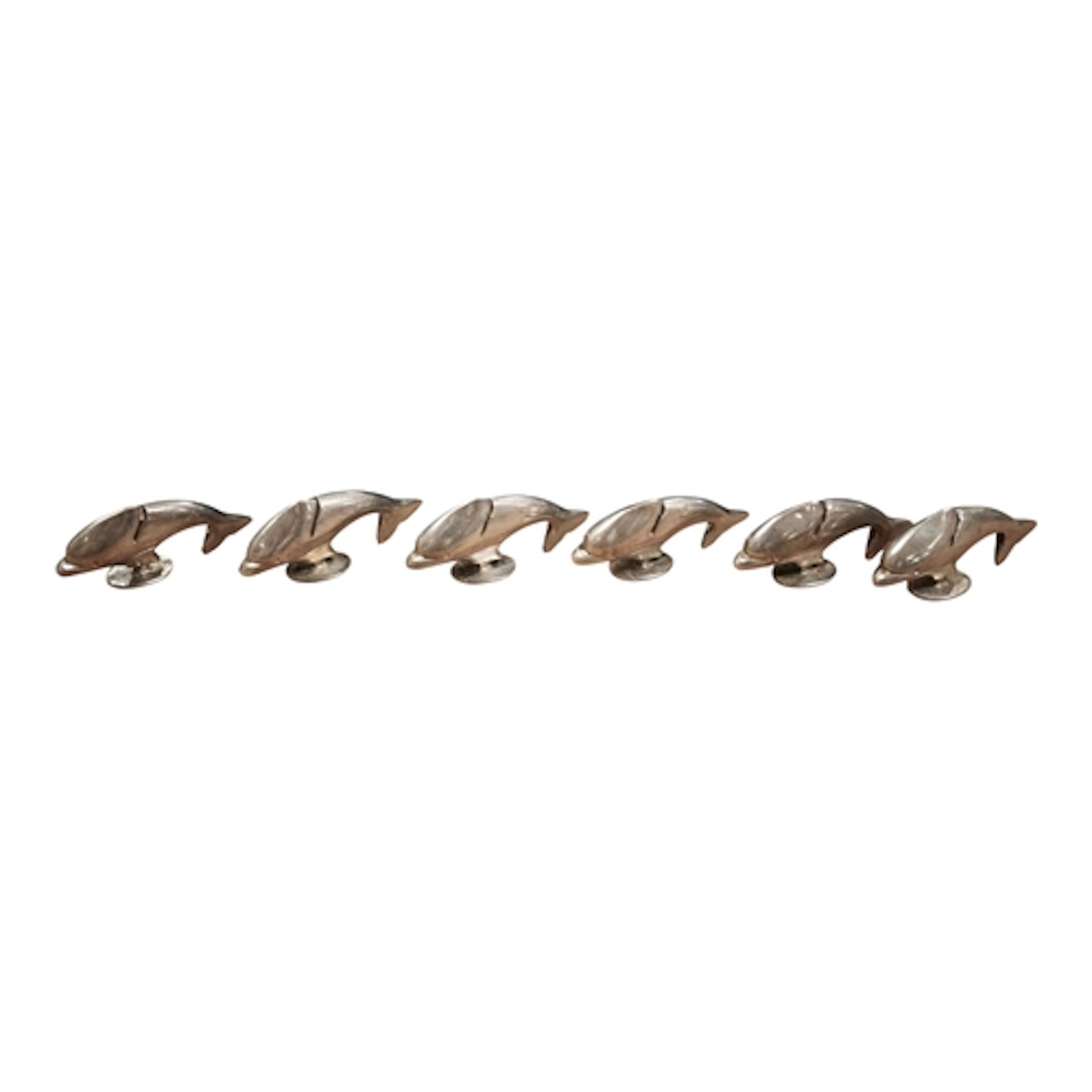 A set of six modern novelty silver menu holders, each modell...