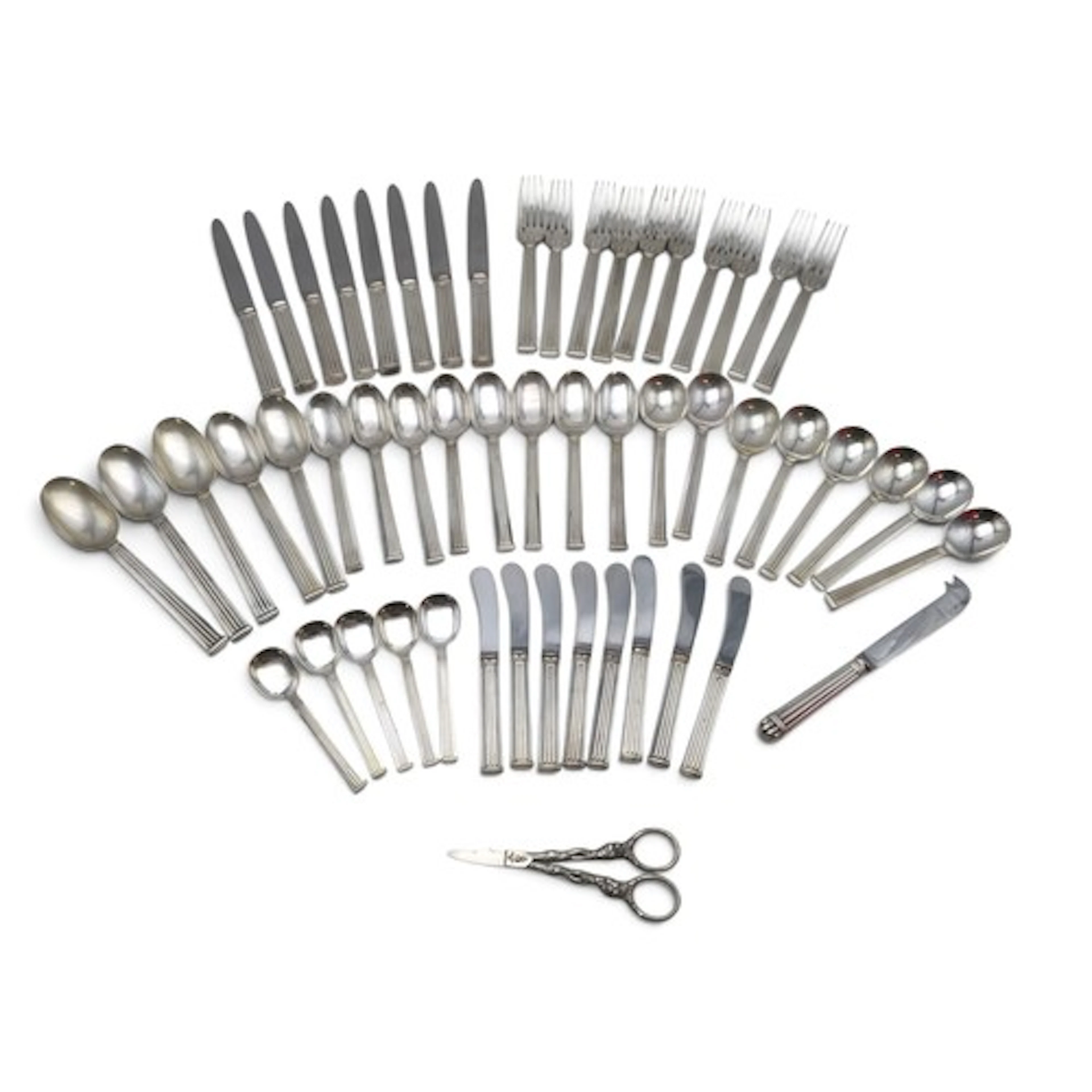 CHRISTOFLE SILVER PLATE ARIA PATTERN CUTLERY comprising 4 se...