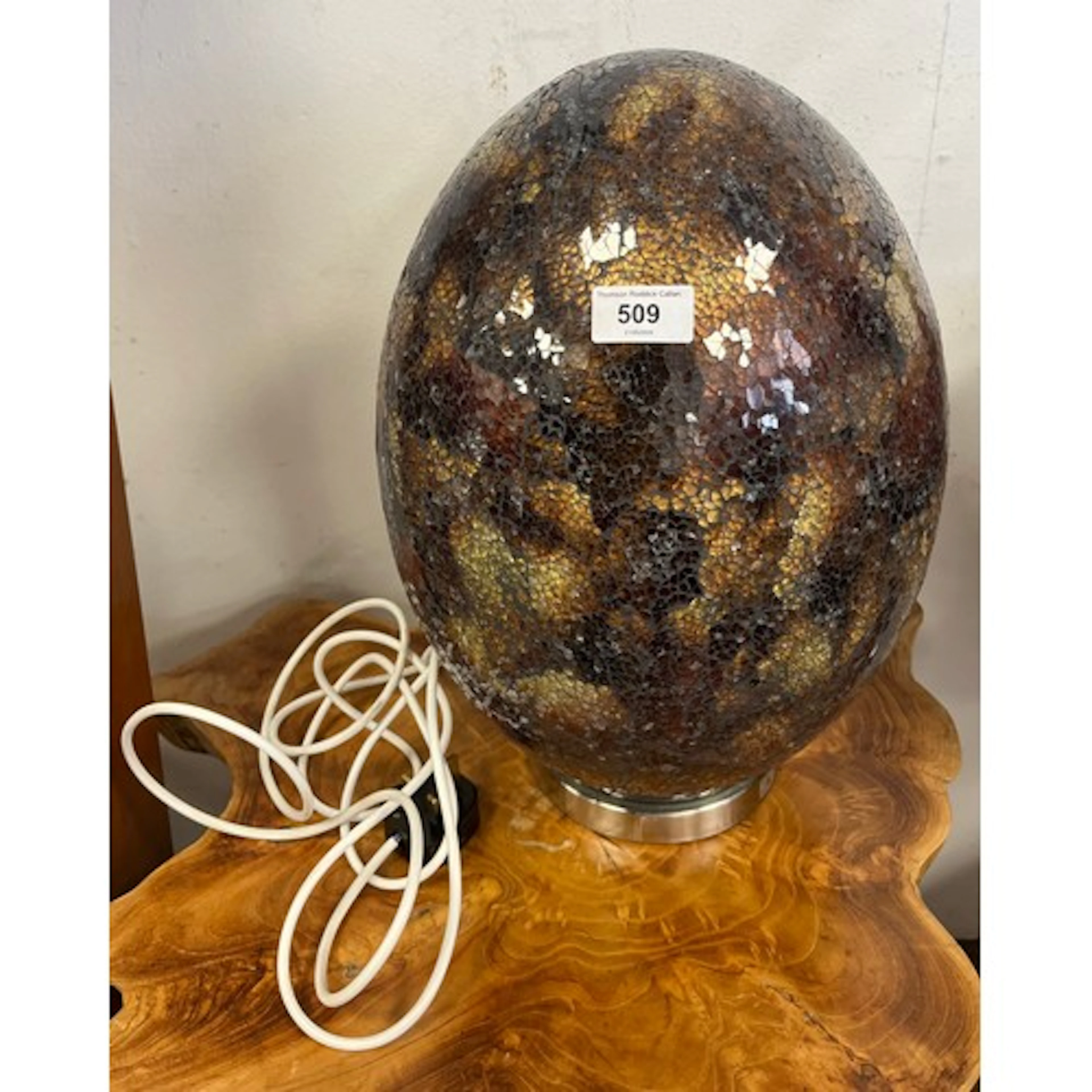 Mosaic egg form table lamp.