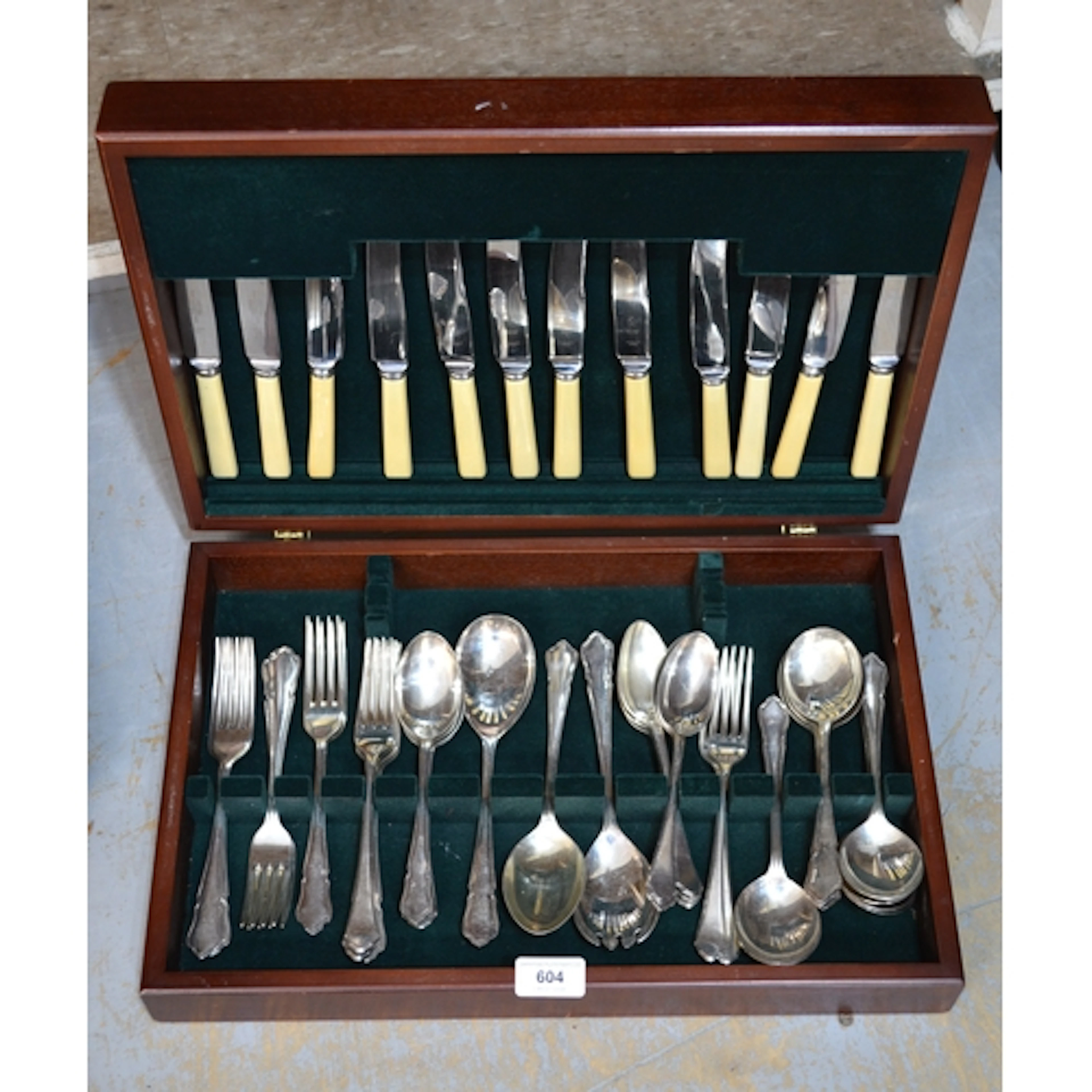 20th Century mahogany cased silver plated canteen of cutlery