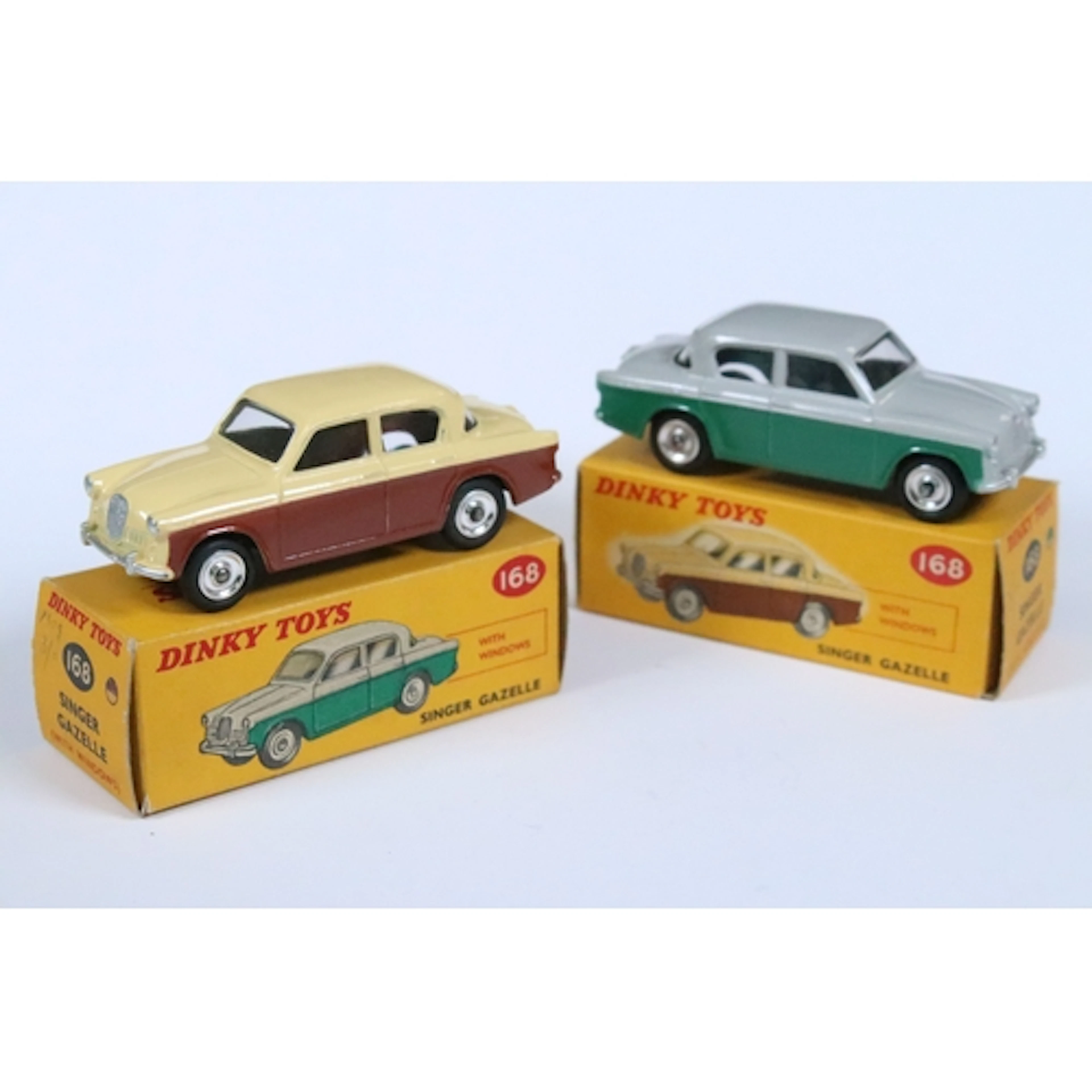 Two boxed Dinky 168 Singer Gazelle two tone diecast models i...