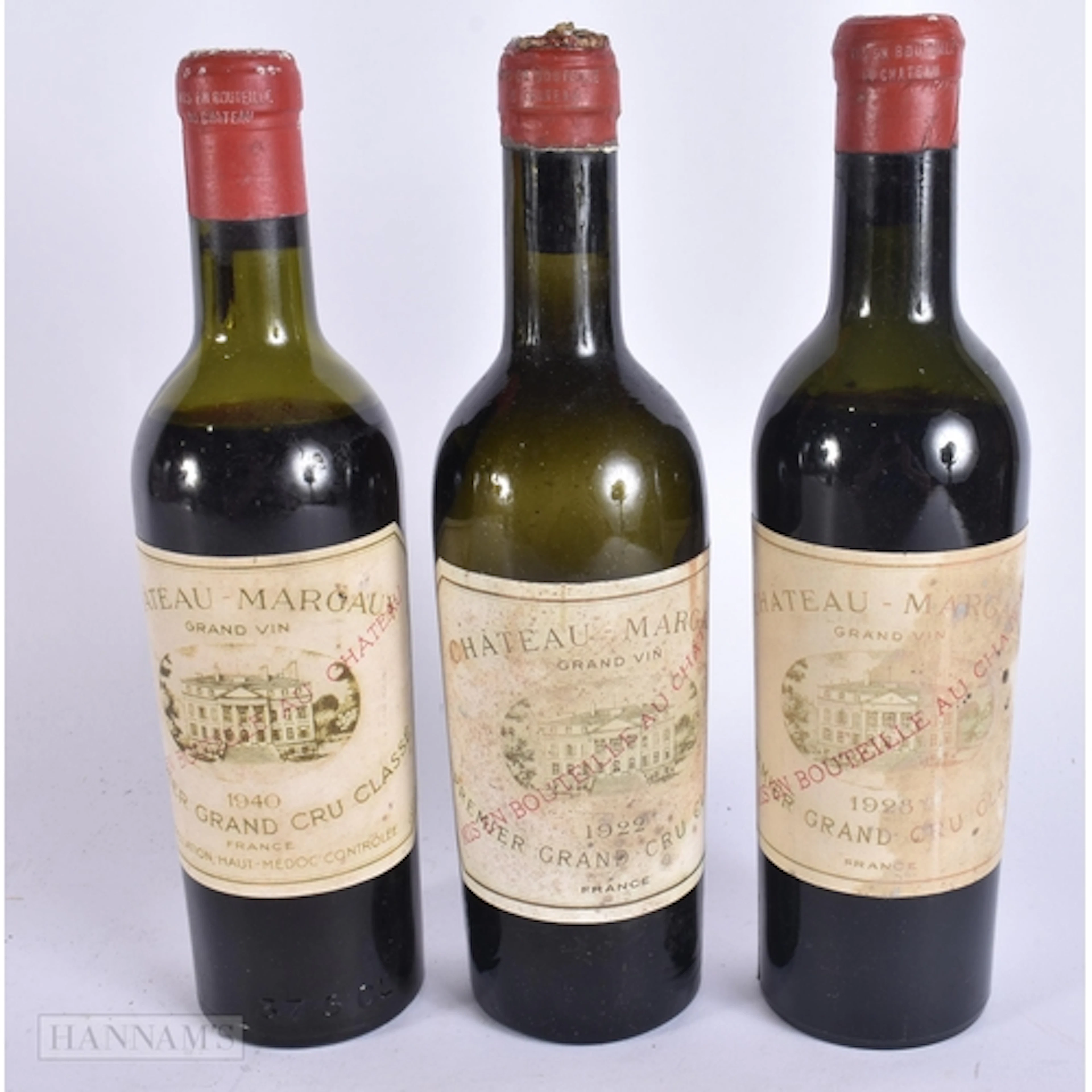 THREE HALF BOTTLES OF 1928, 1922 AND 1940 CHÂTEAU-MARGAUX GR...