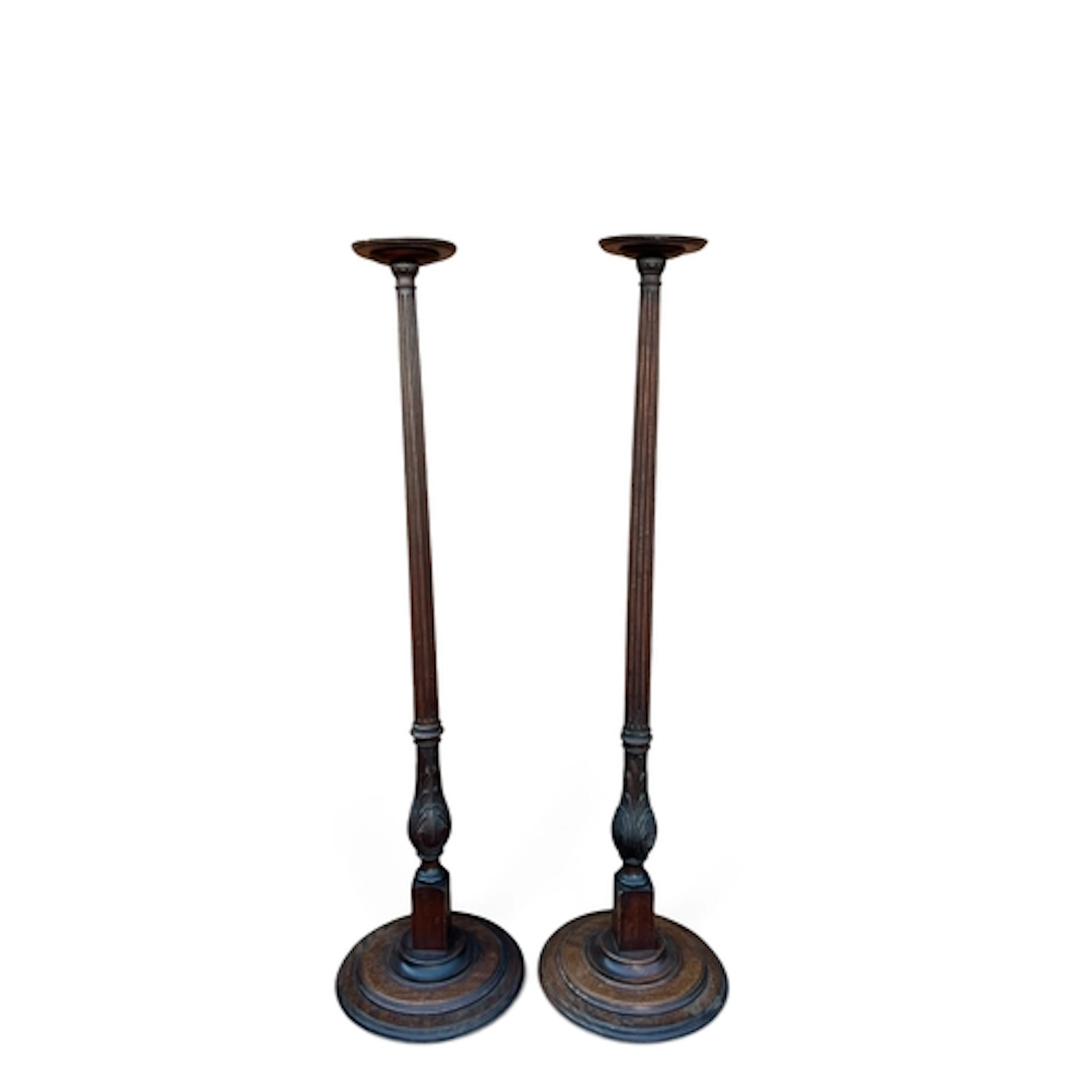 A PAIR OF SHERATON REVIVAL MAHOGANY TORCHÈRES 93cm H...