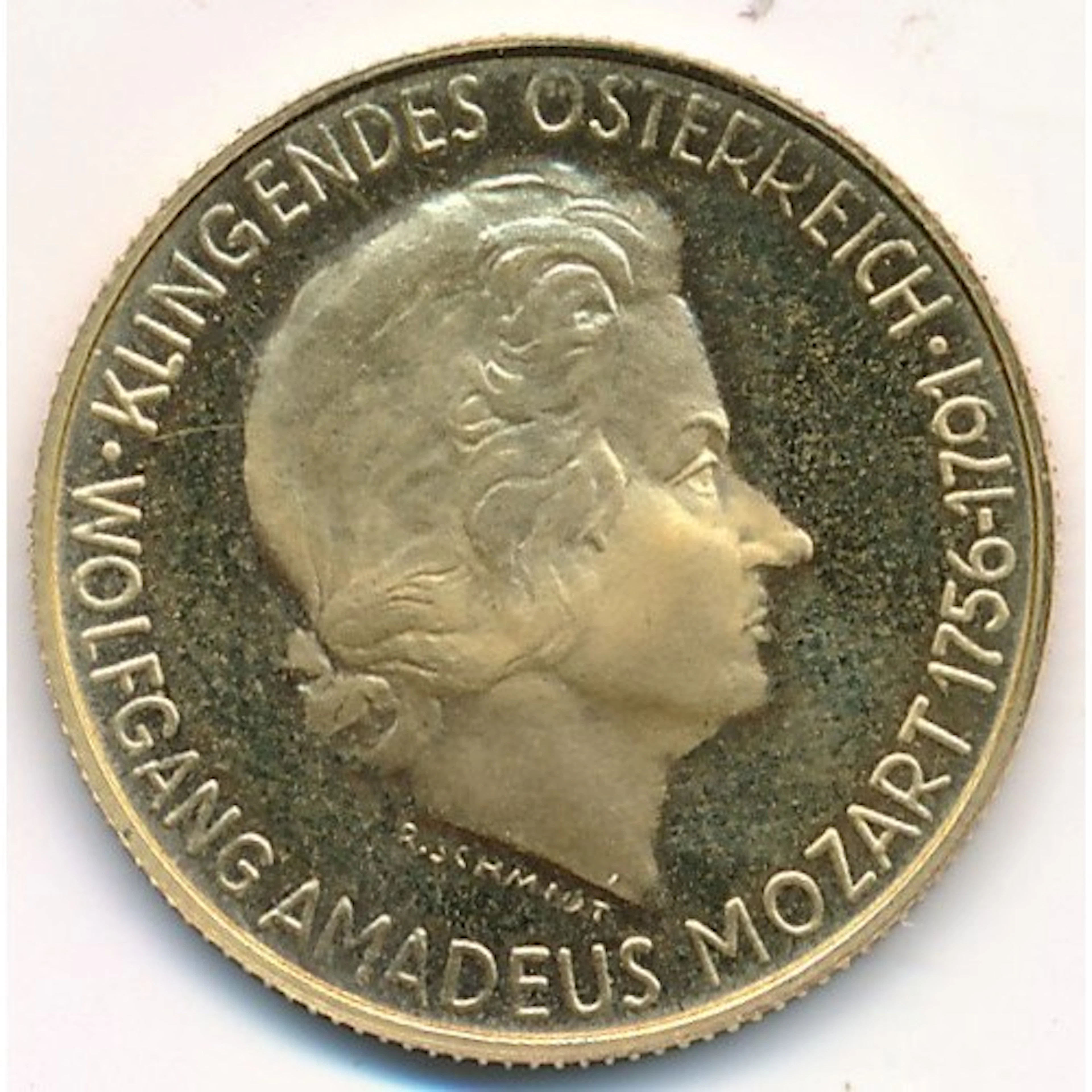 Amadeus Mozart 20mm commemorative 22ct gold proof FDC medall...