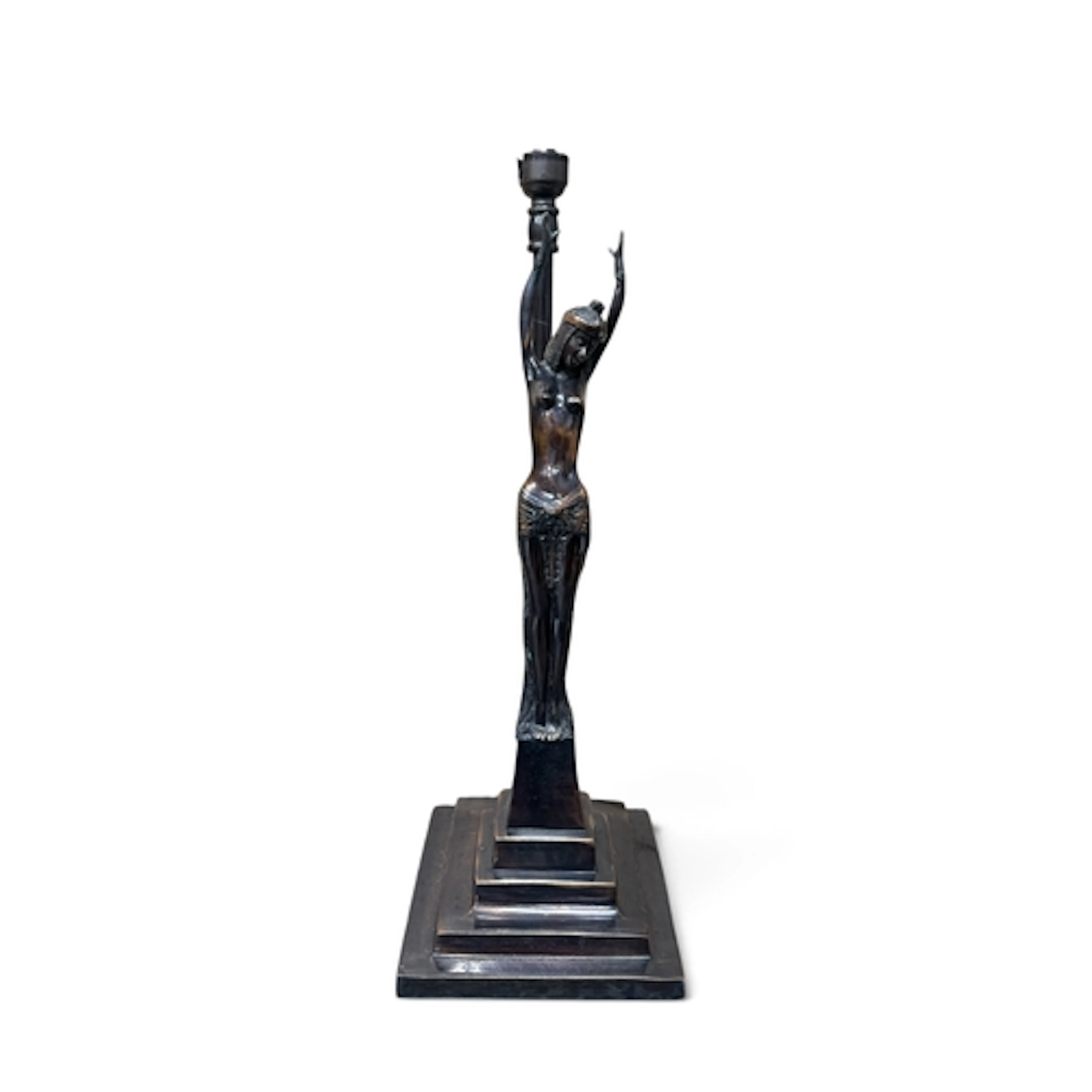 AN EGYPTIAN REVIVAL FIGURAL TABLE LAMP On stepped base. 45cm...