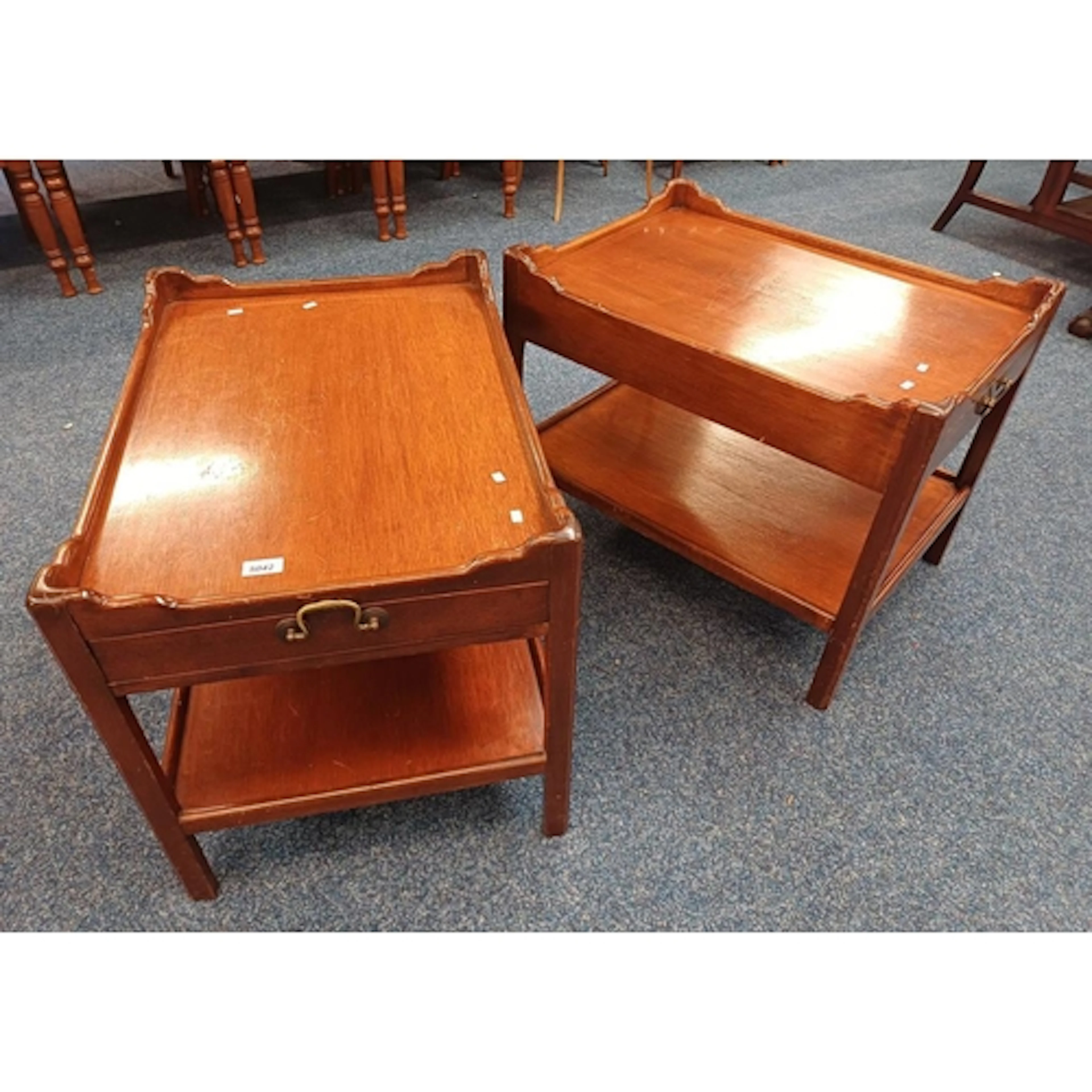 PAIR OF 20TH CENTURY MAHOGANY 2 TIER LAMP TABLES WITH SINGLE...