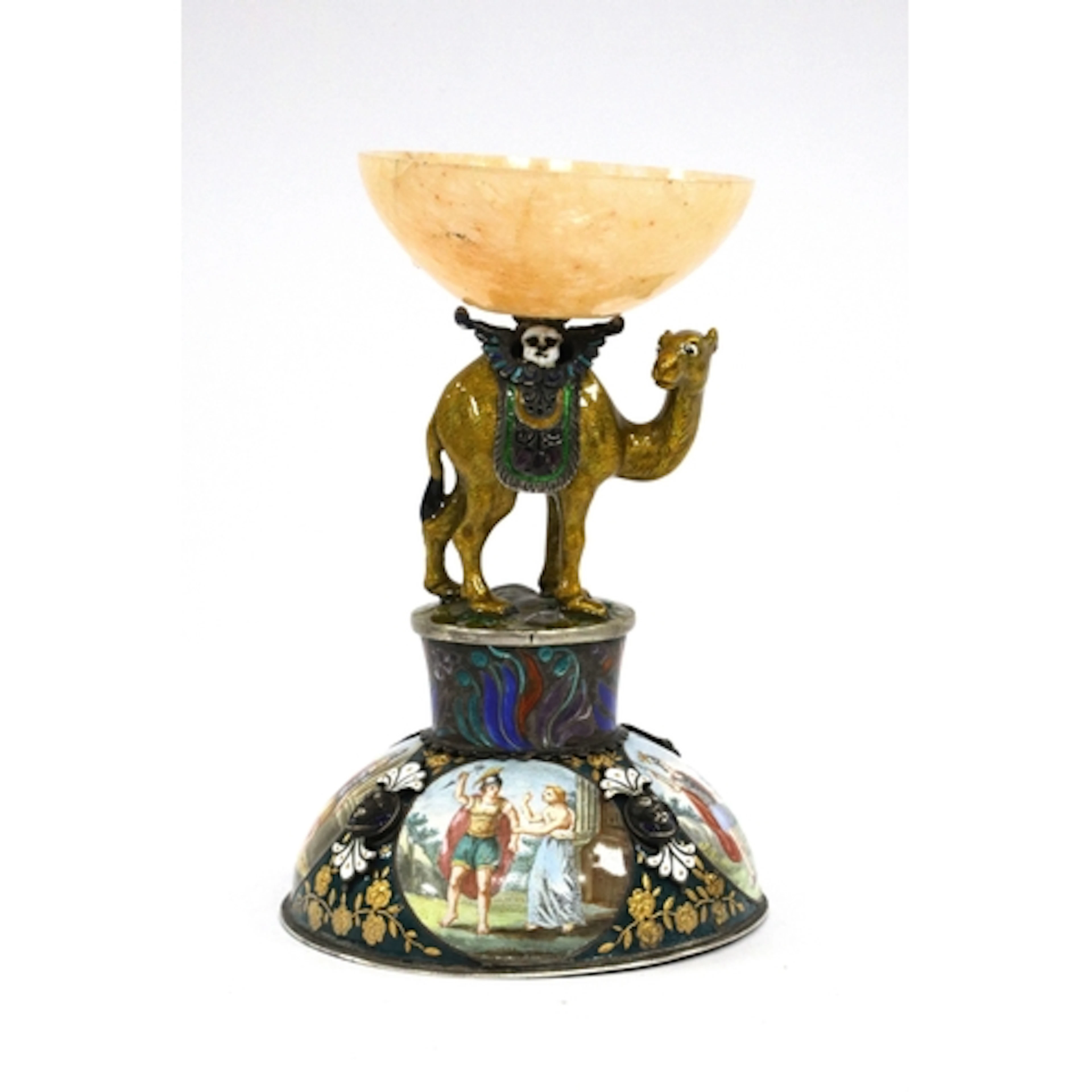 A Viennese Enamel Cup, the central Camel with a decorative r...