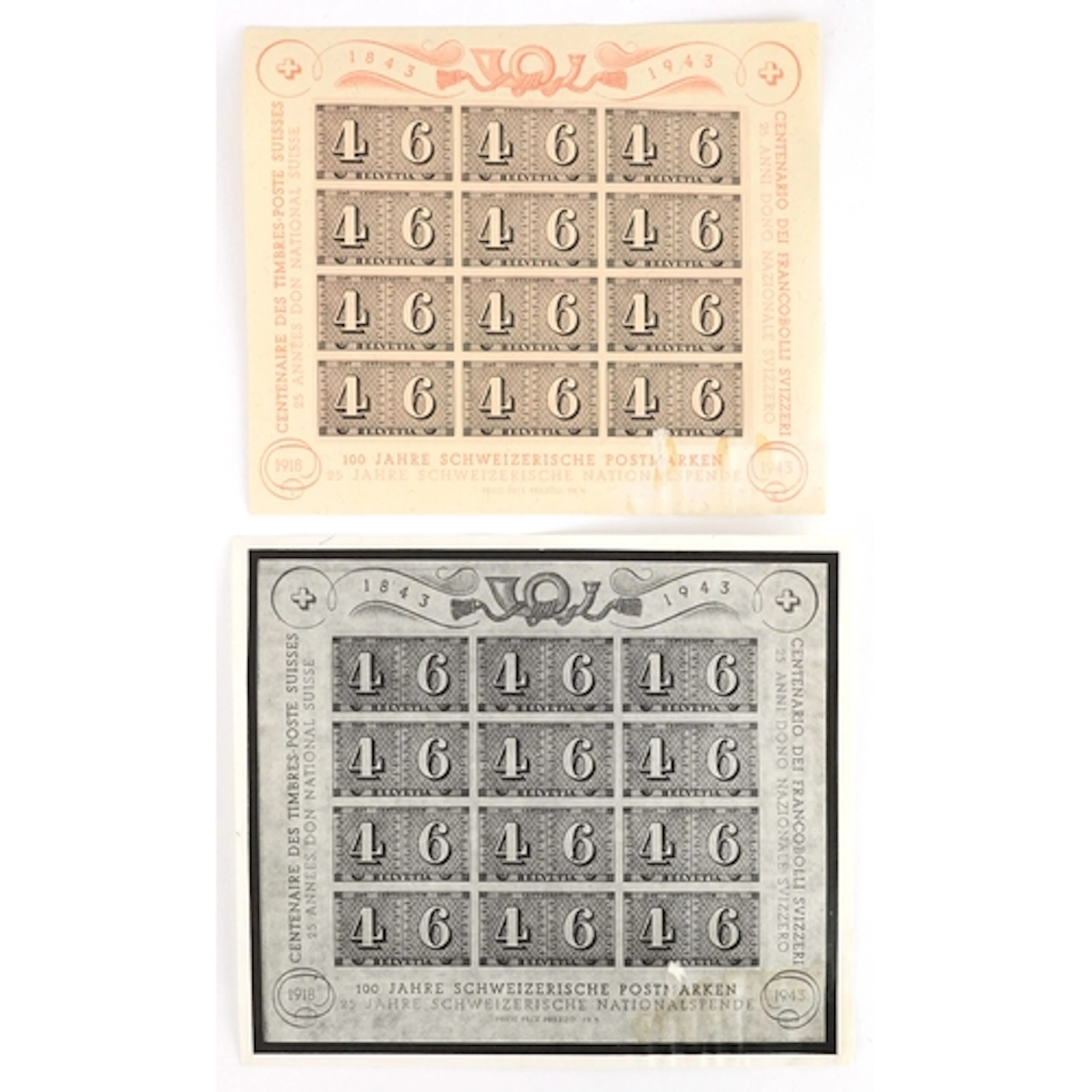 1943 centenary of Swiss Cantonal postage stamps miniature sh...