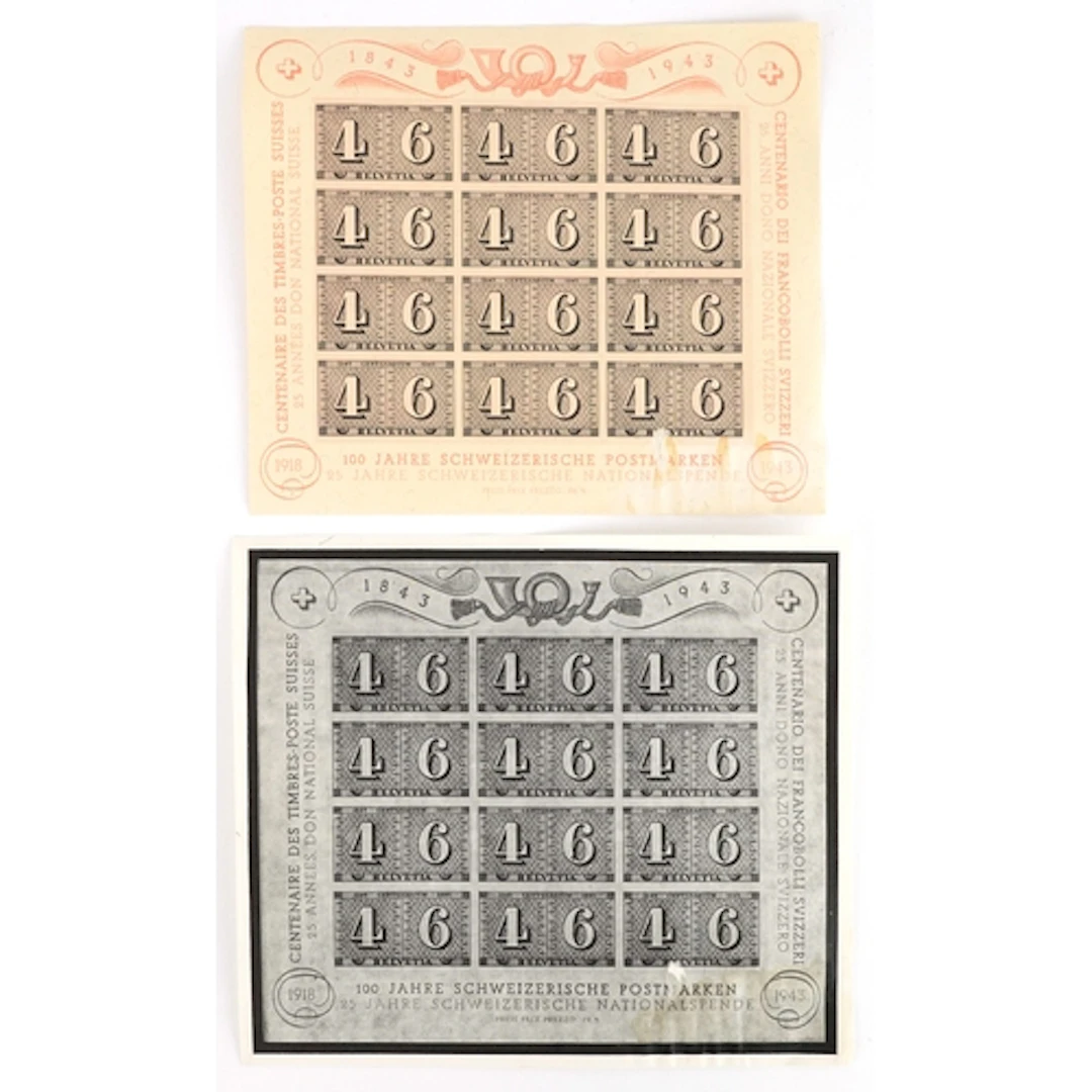 1943 centenary of Swiss Cantonal postage stamps miniature sh...
