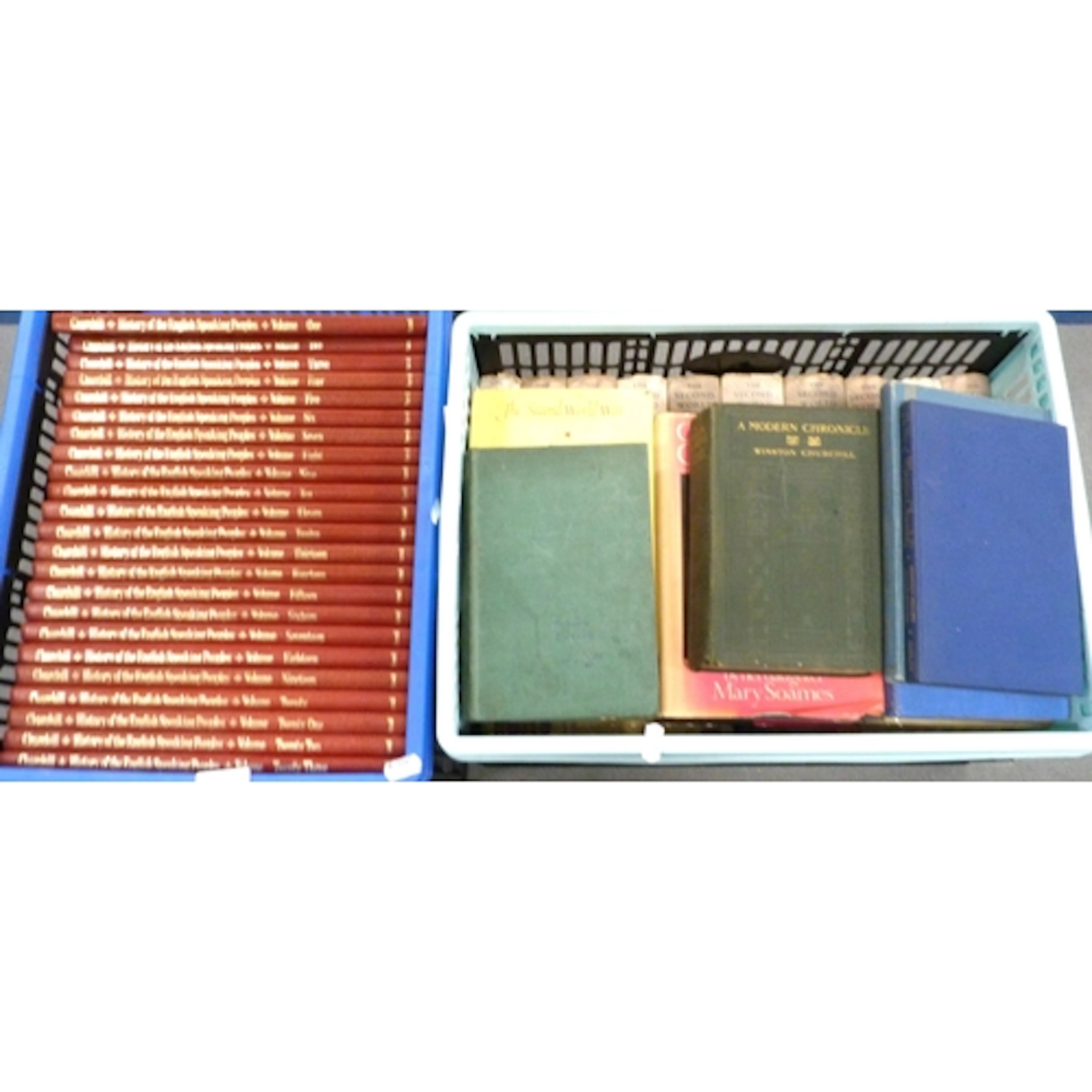 Two boxes of books to include volumes of The Second World Wa...