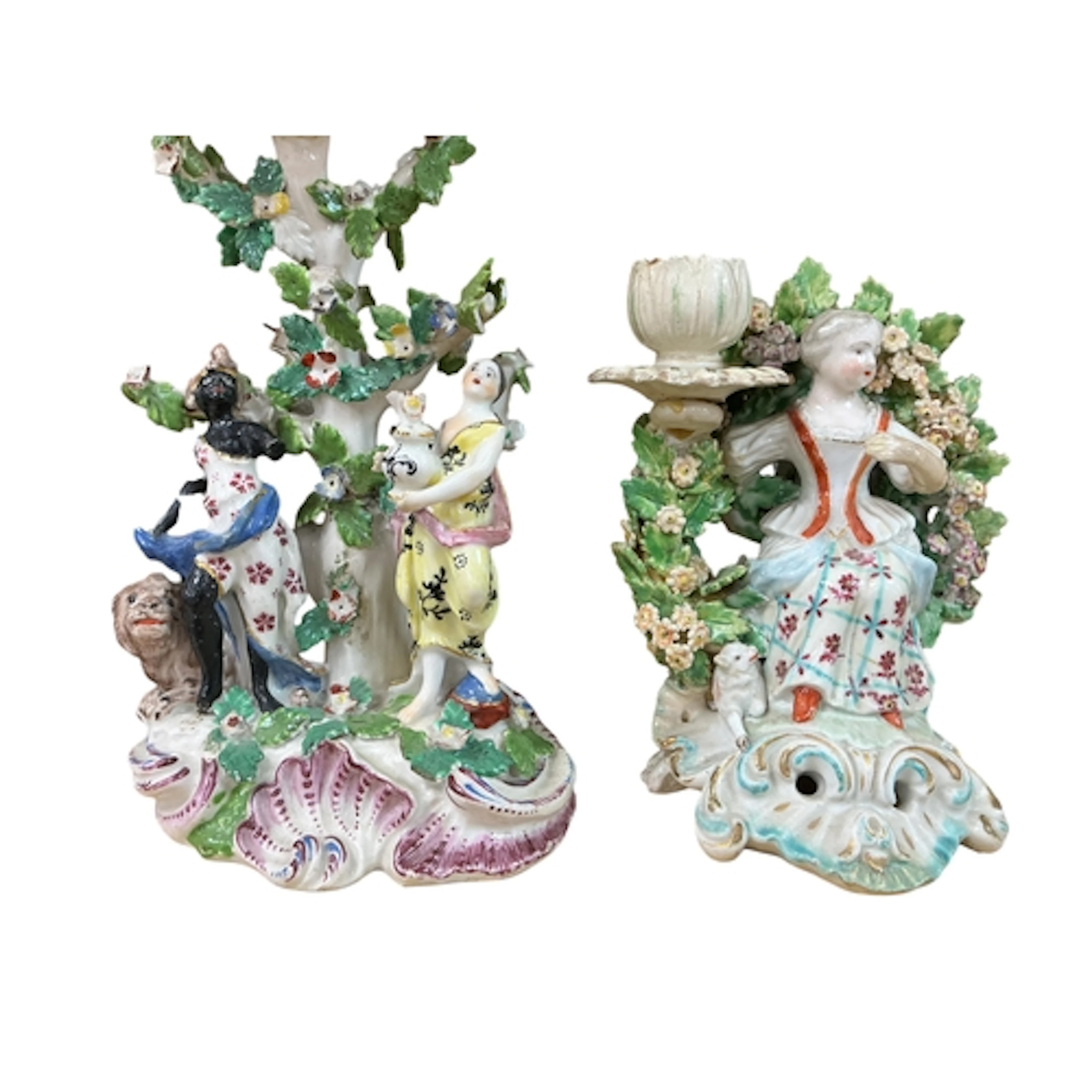 An 18th century Derby candlestick group, c.1760 and a simila...