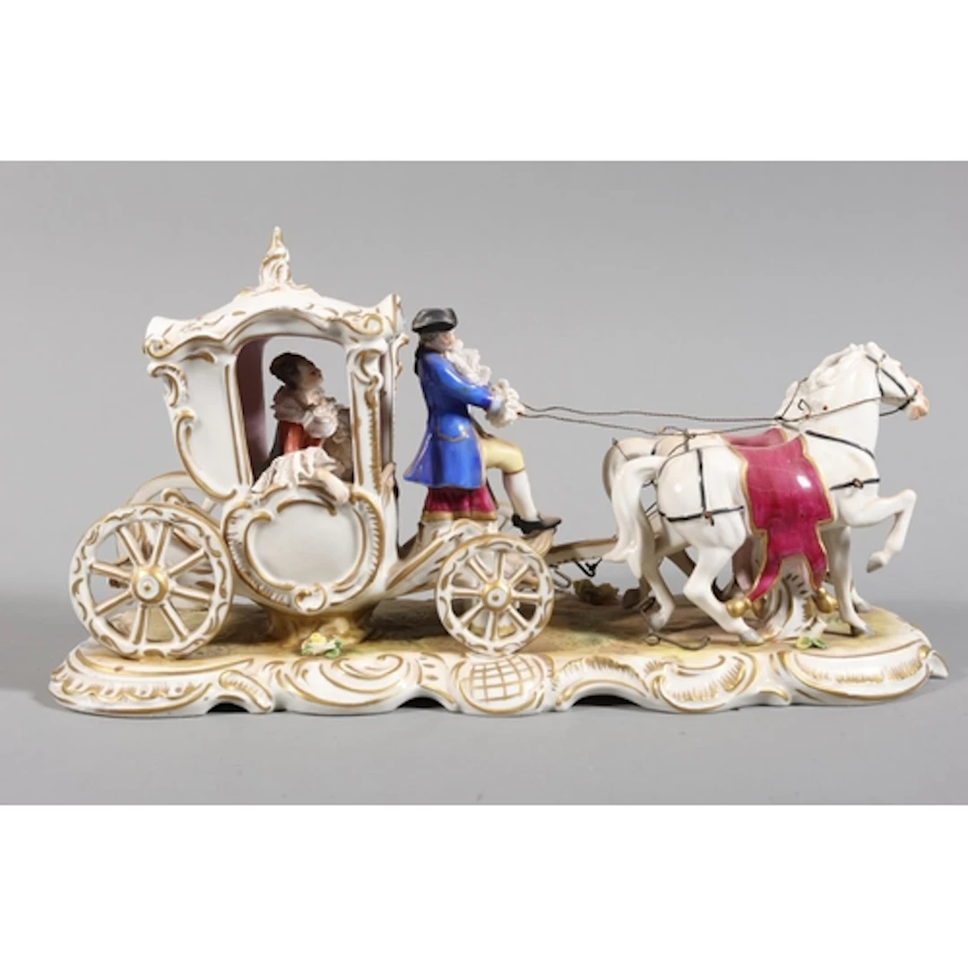Continental figure group modelled as a horse and carriage, m...
