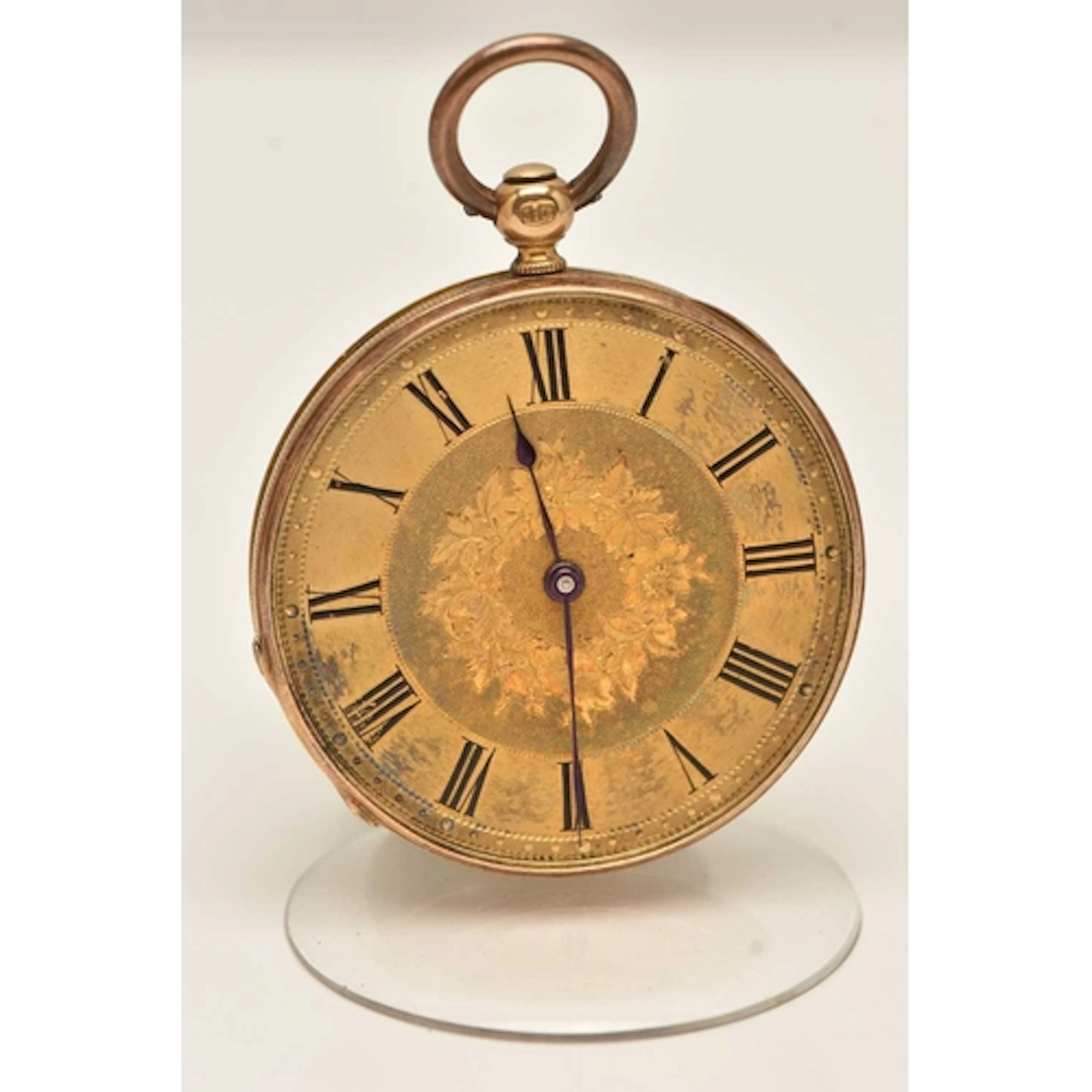 A YELLOW METAL OPEN FACE POCKET WATCH, key wound, round flor...