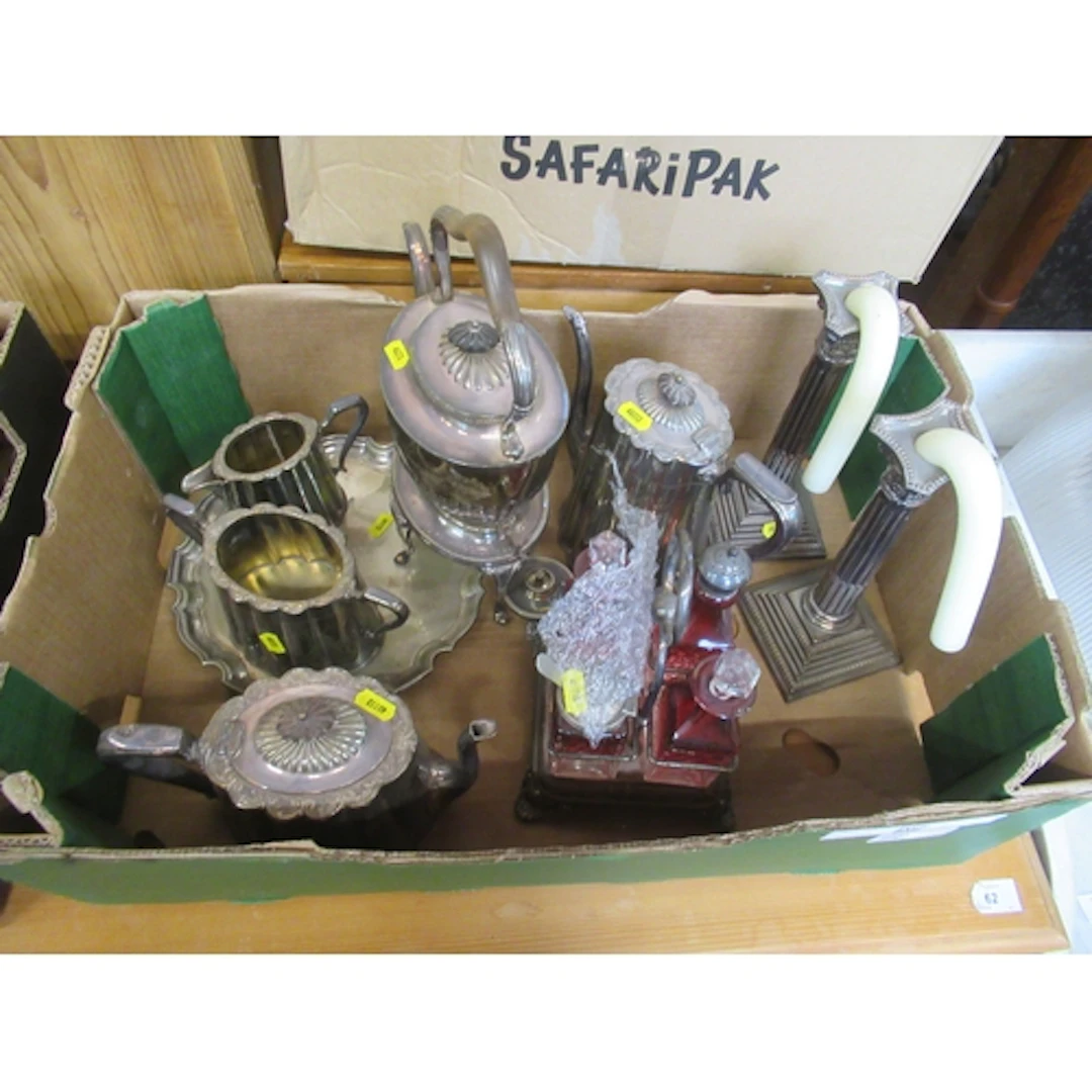 Two boxes of assorted silver plated items