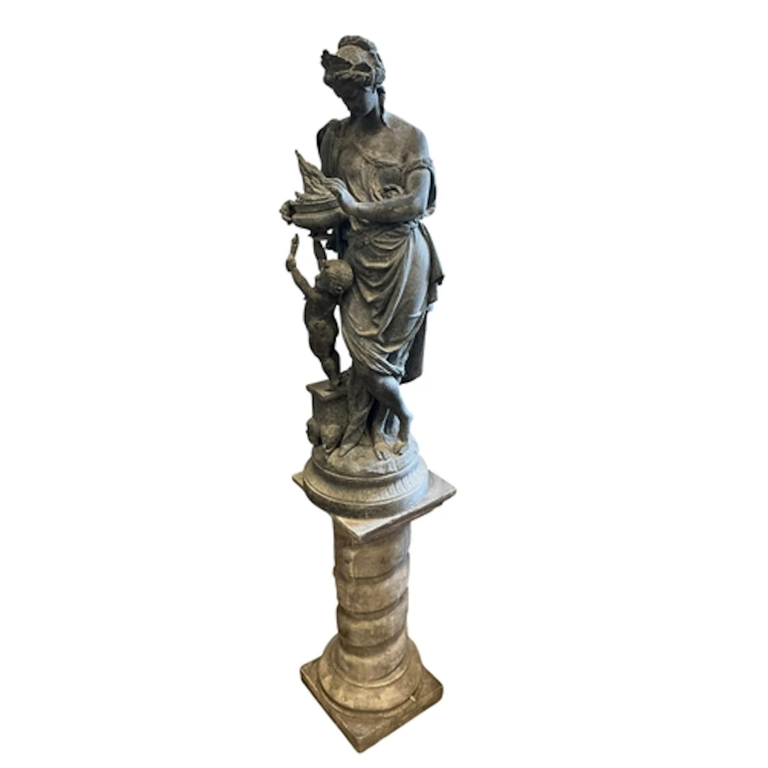 A Victorian spelter group, on associated pedestal, height 14...