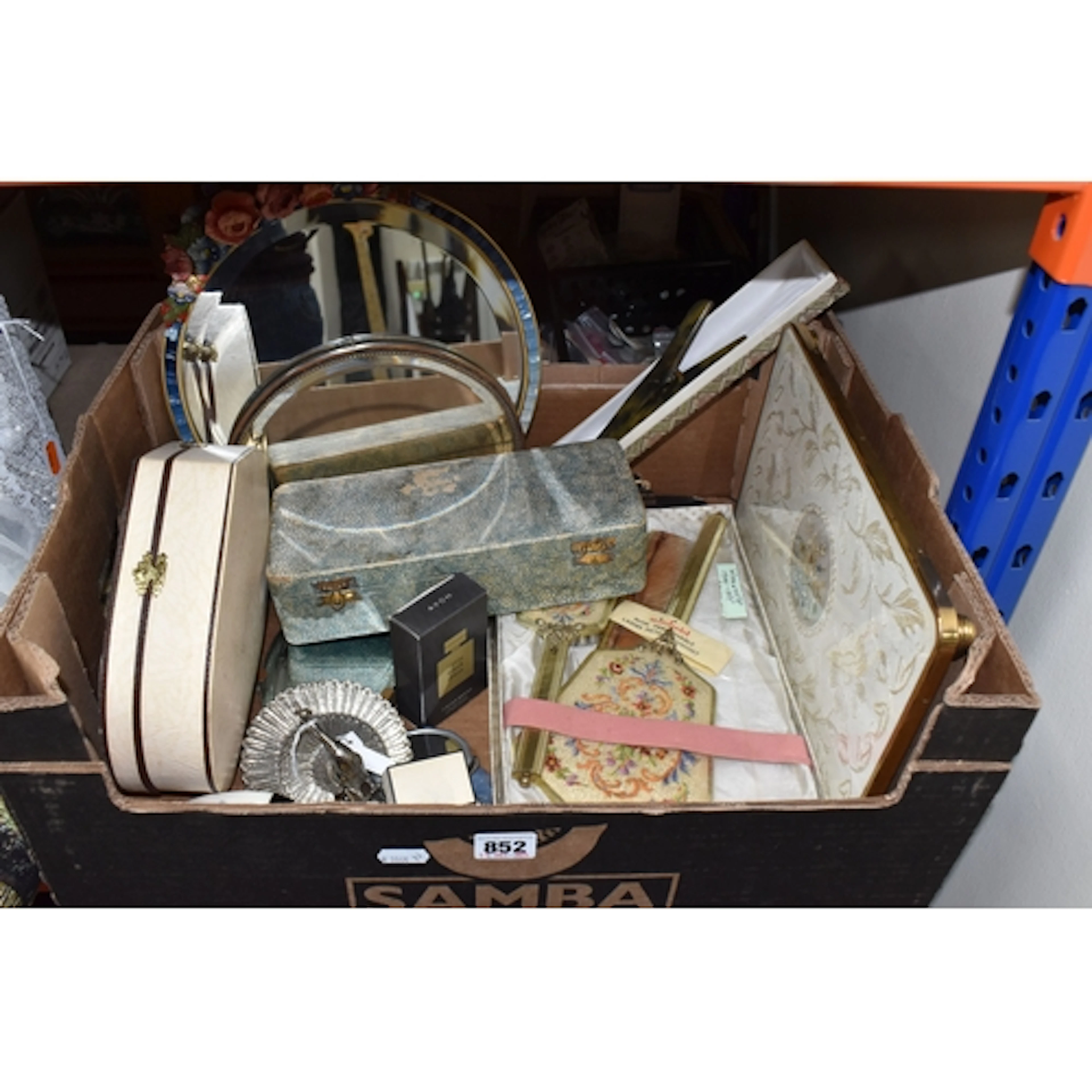 TWO BOXES OF DRESSING TABLE ITEMS AND SEWING INTEREST, to in...