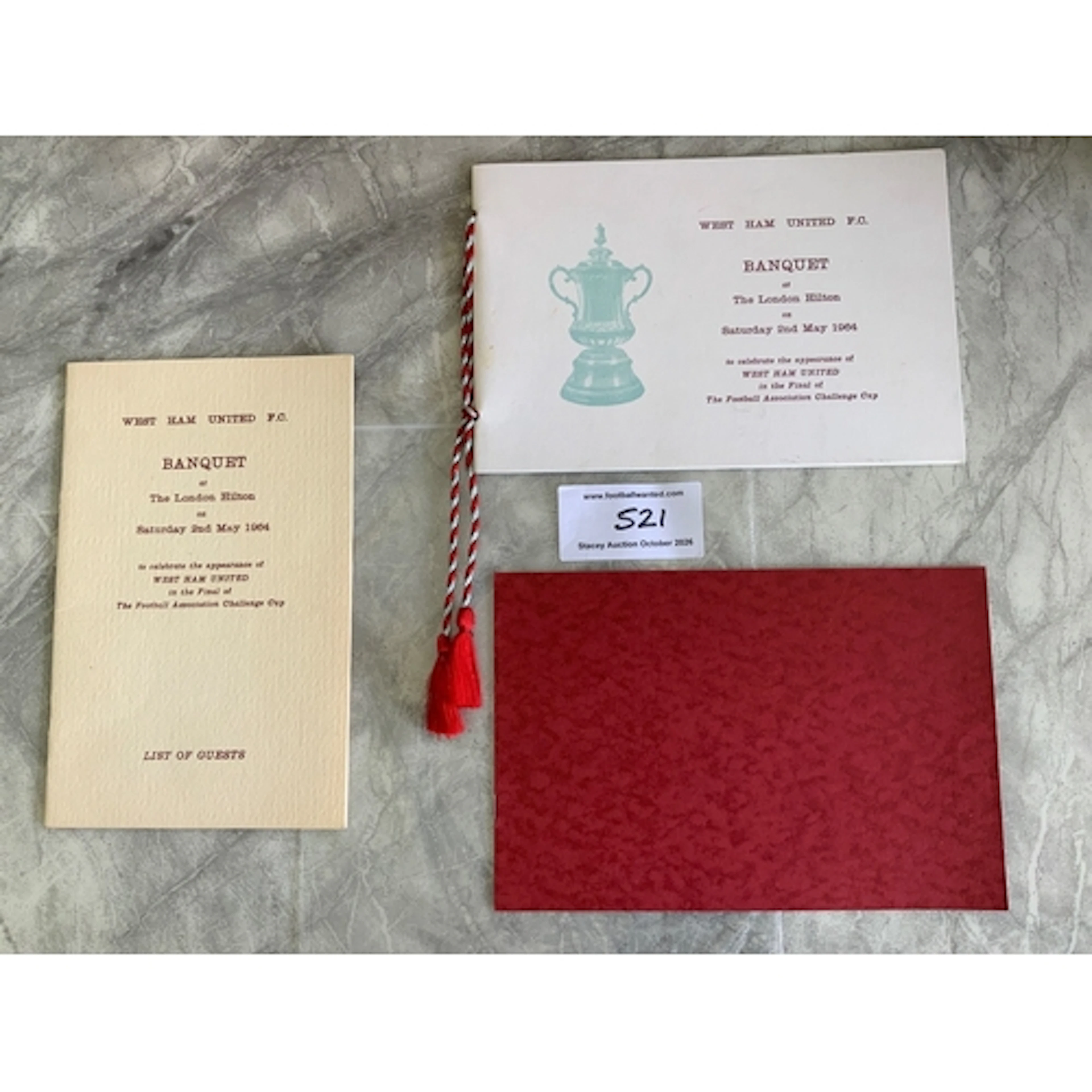 West Ham 1964 FA Cup Final Football Menus: Held in London th...