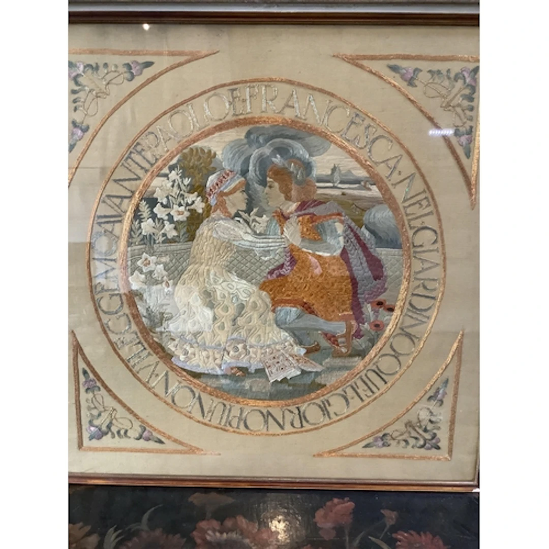 An Italian Arts and Crafts figurative silk polychrome decora...