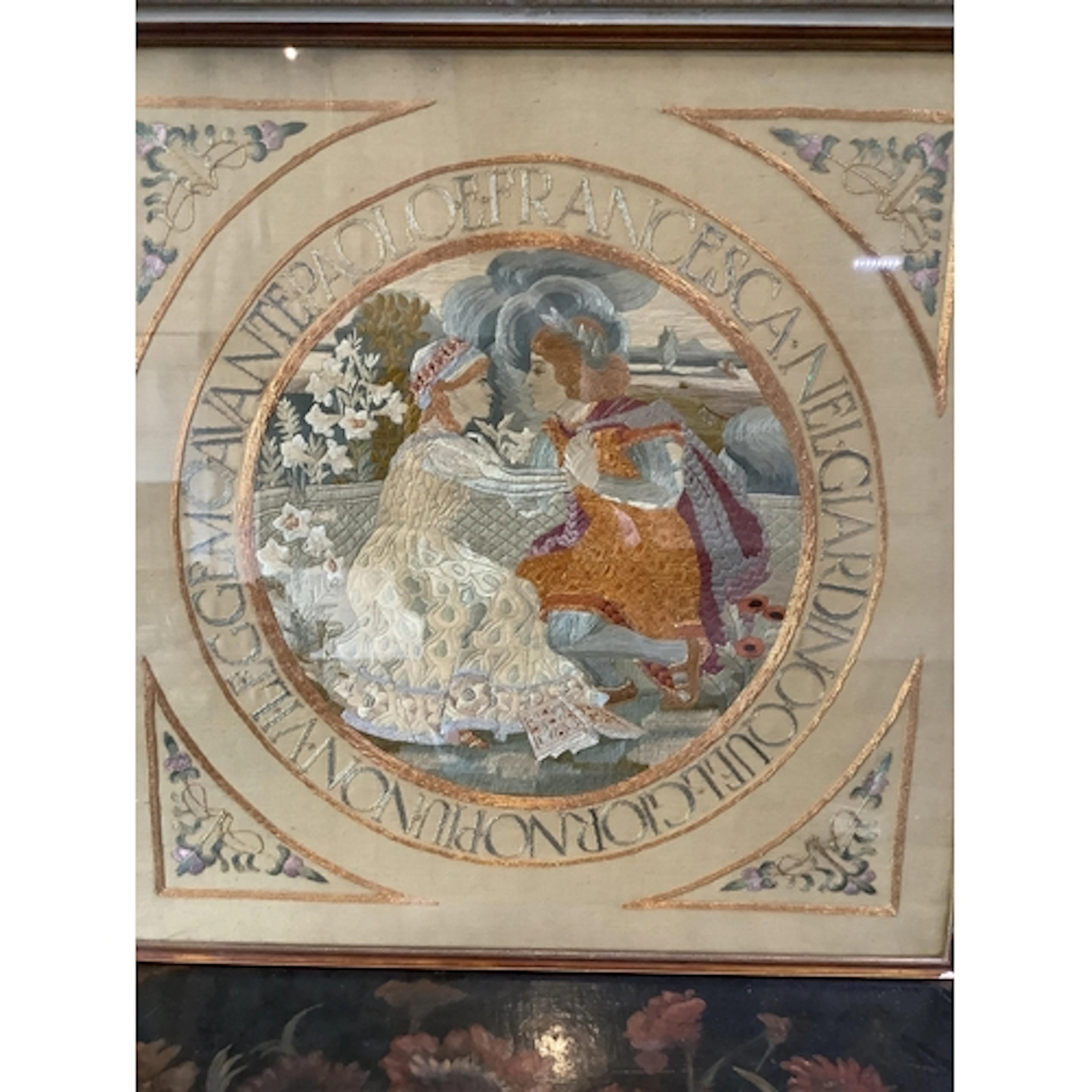 An Italian Arts and Crafts figurative silk polychrome decora...