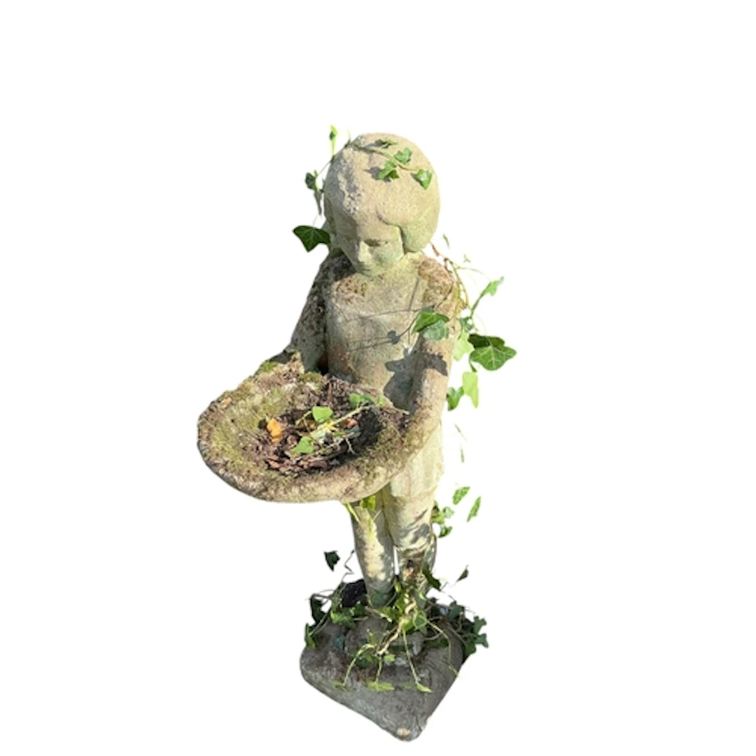 A reconstituted stone figural bird bath, height 96cm