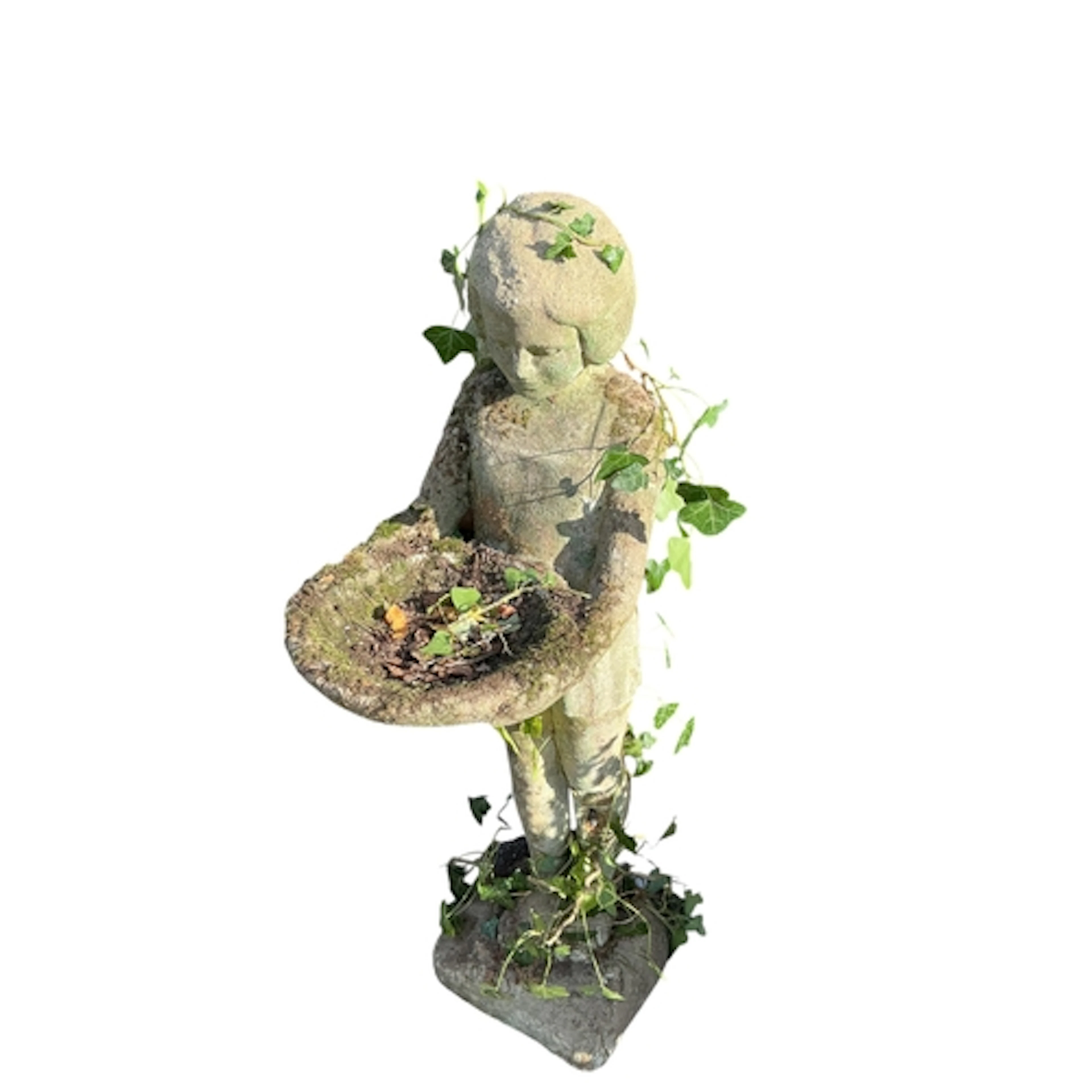 A reconstituted stone figural bird bath, height 96cm