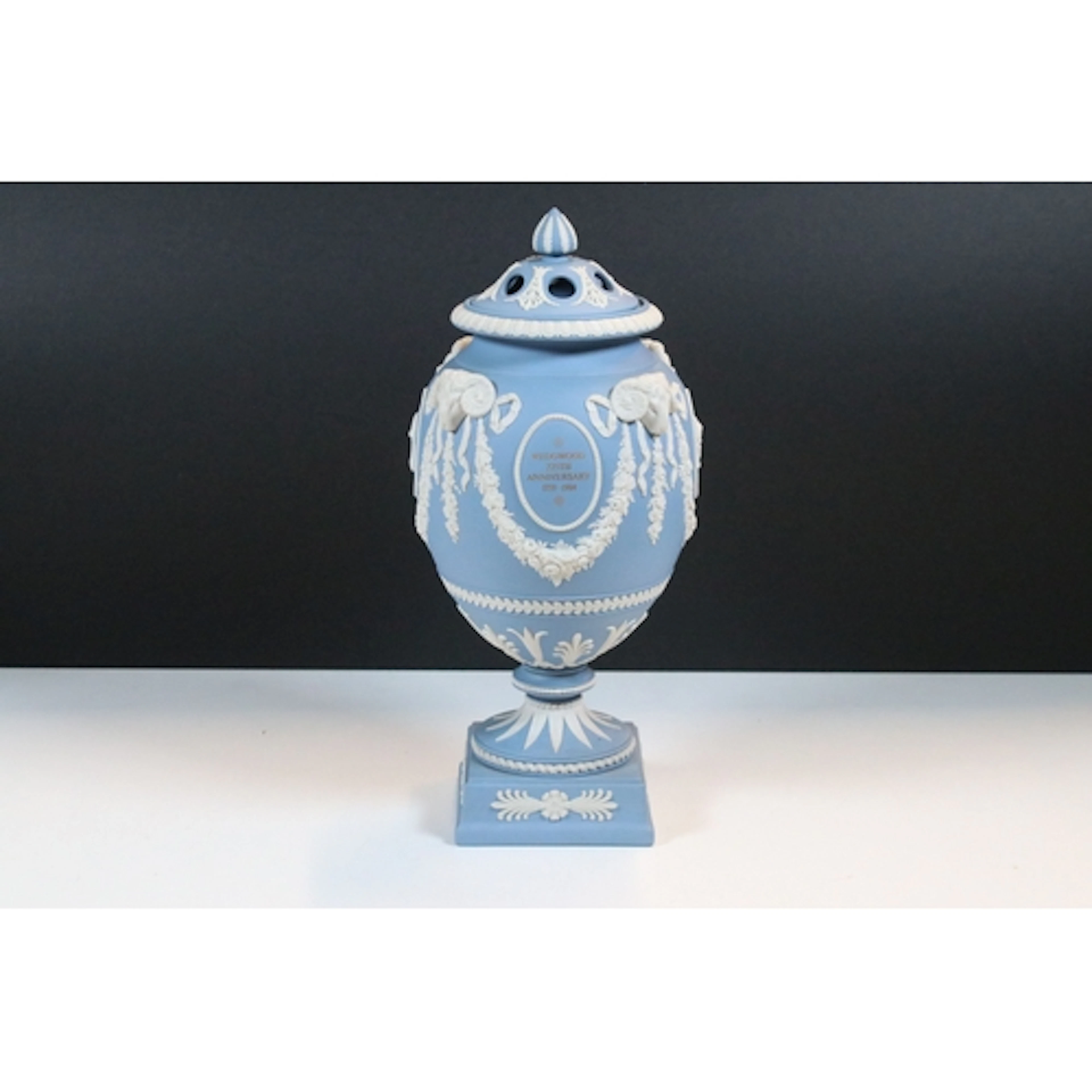 Wedgwood blue jasperware limited edition pot pourri vase and...