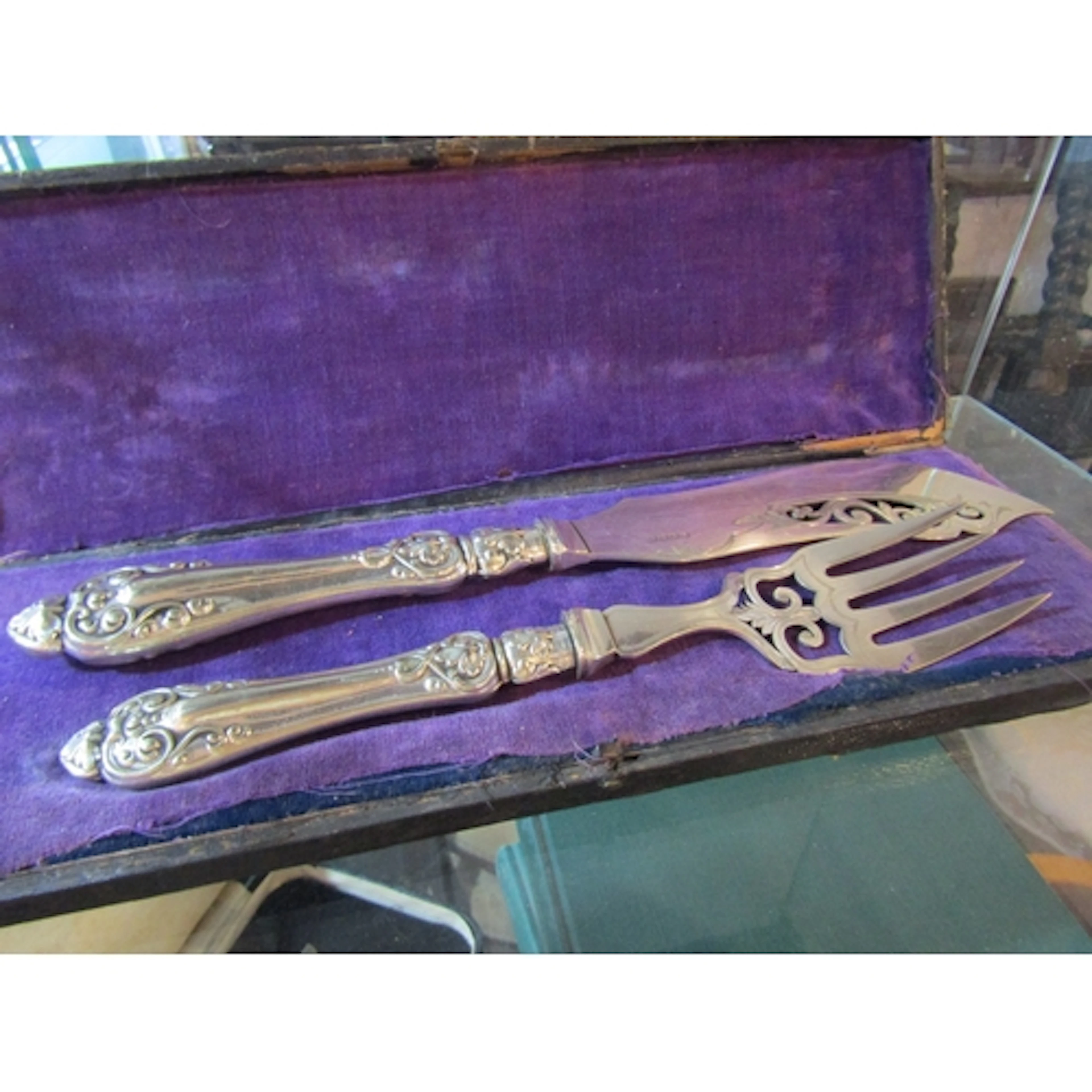 Antique Silver Table Presentation Knife and Fork Pierced and...