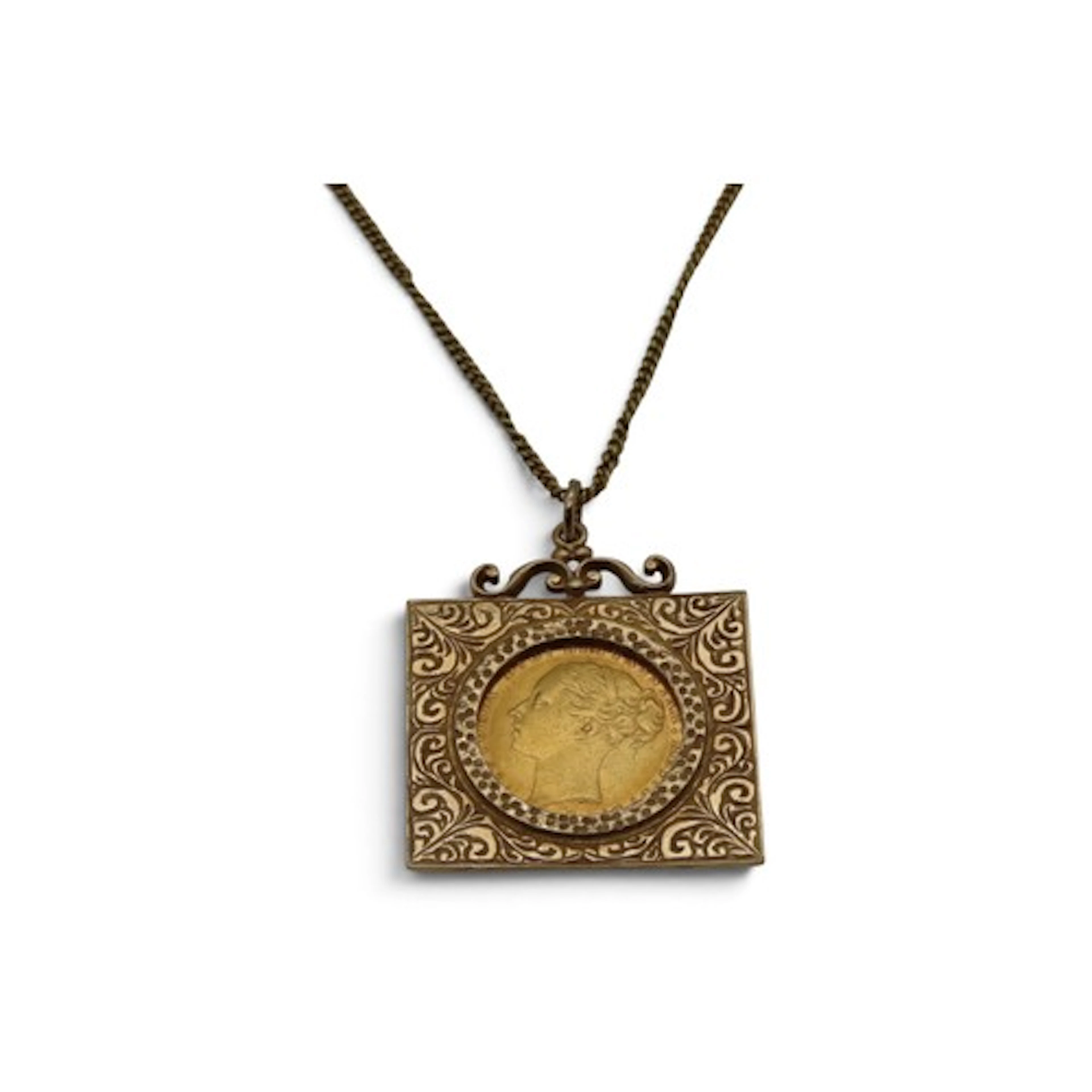 A Victorian full sovereign gold coin inset pendant, 1886, in...