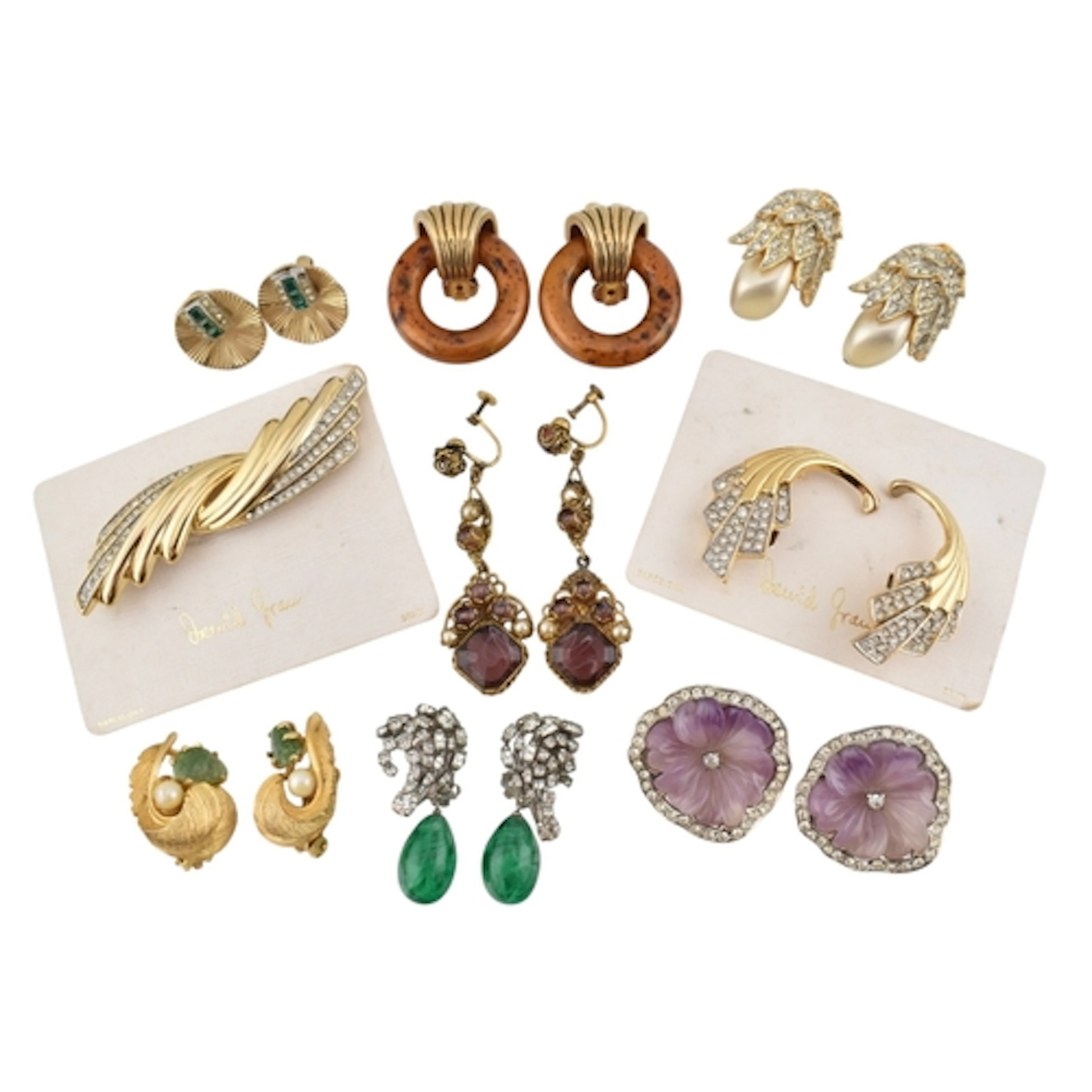 A selection of statement clip-on earrings. Nine items to inc...