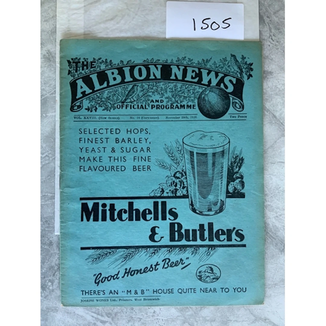 1936 - 1937 West Brom v Arsenal Football Programme: Division...