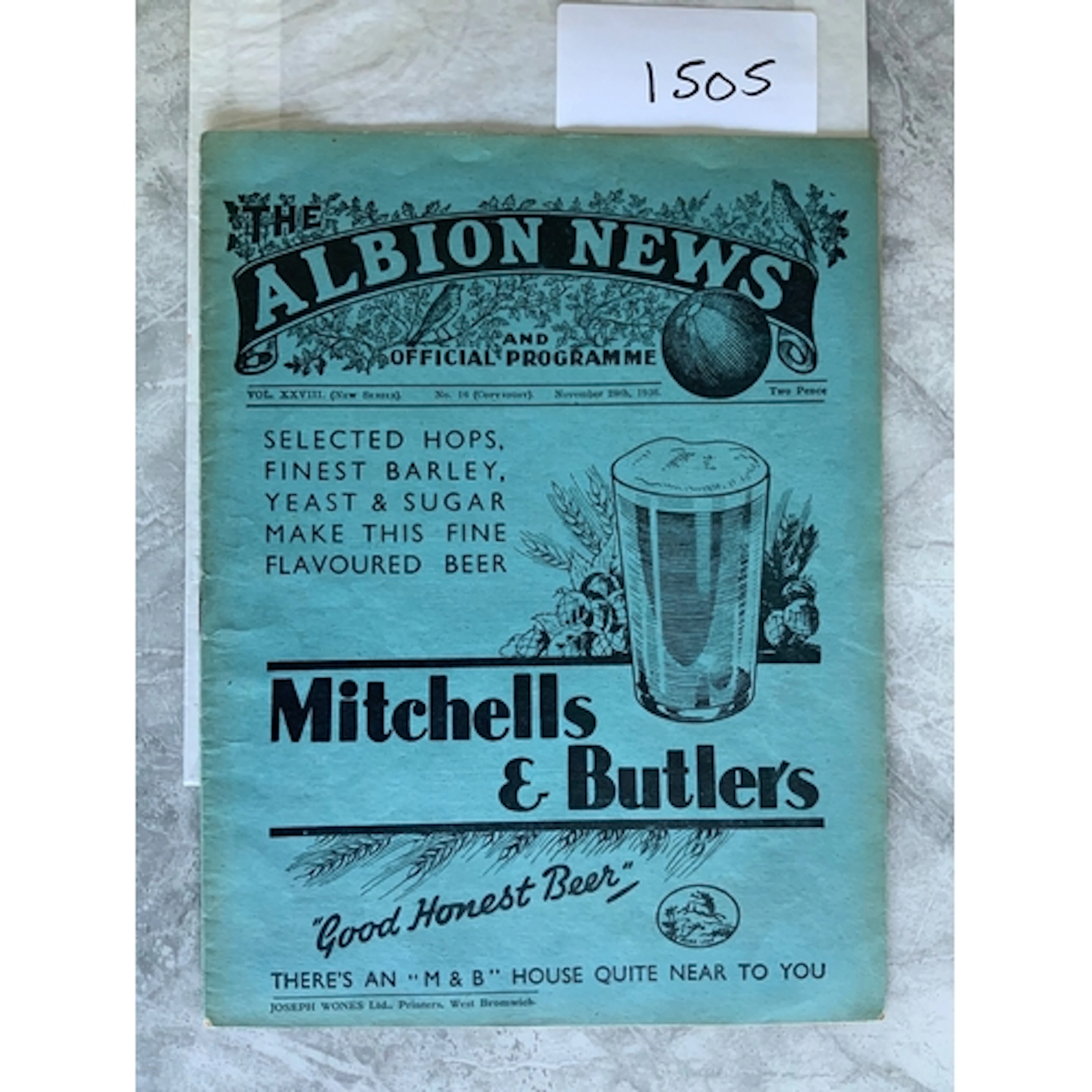 1936 - 1937 West Brom v Arsenal Football Programme: Division...