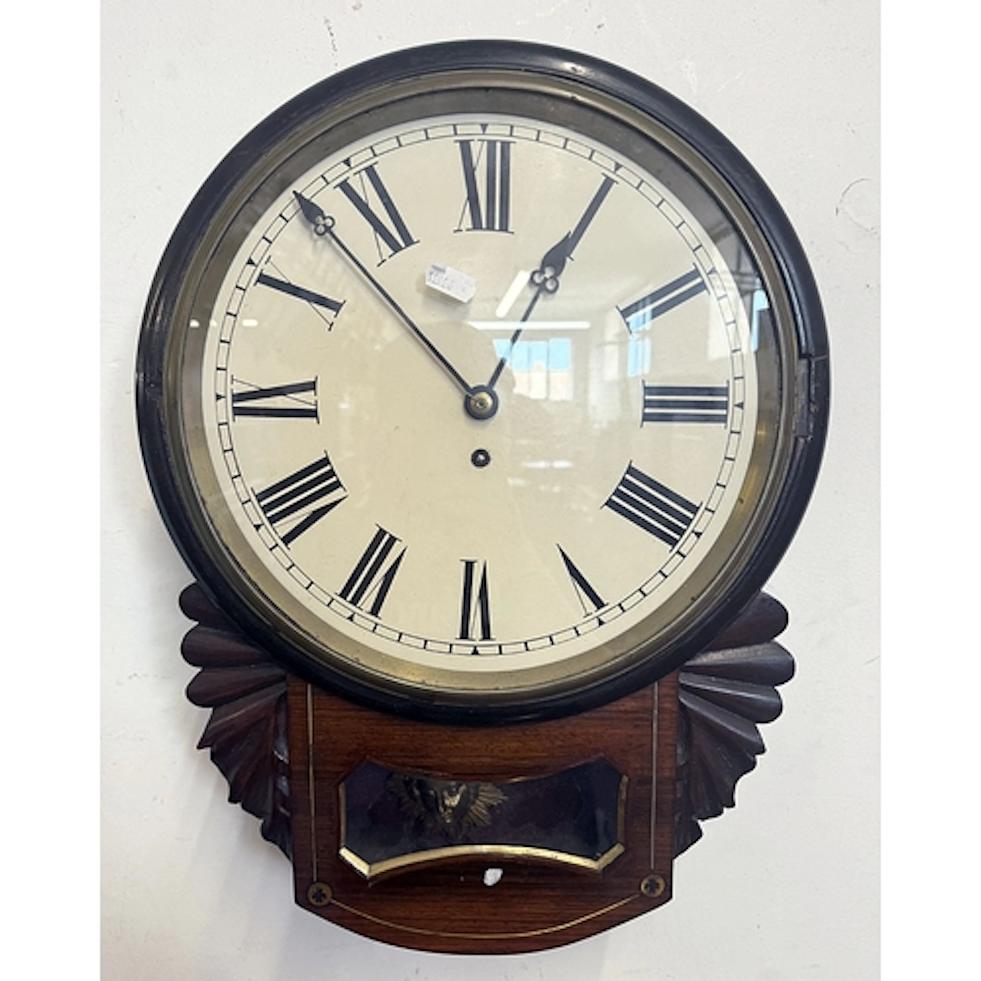 C19th Rosewood Drop Dial Wall Clock, cream painted face, Rom...