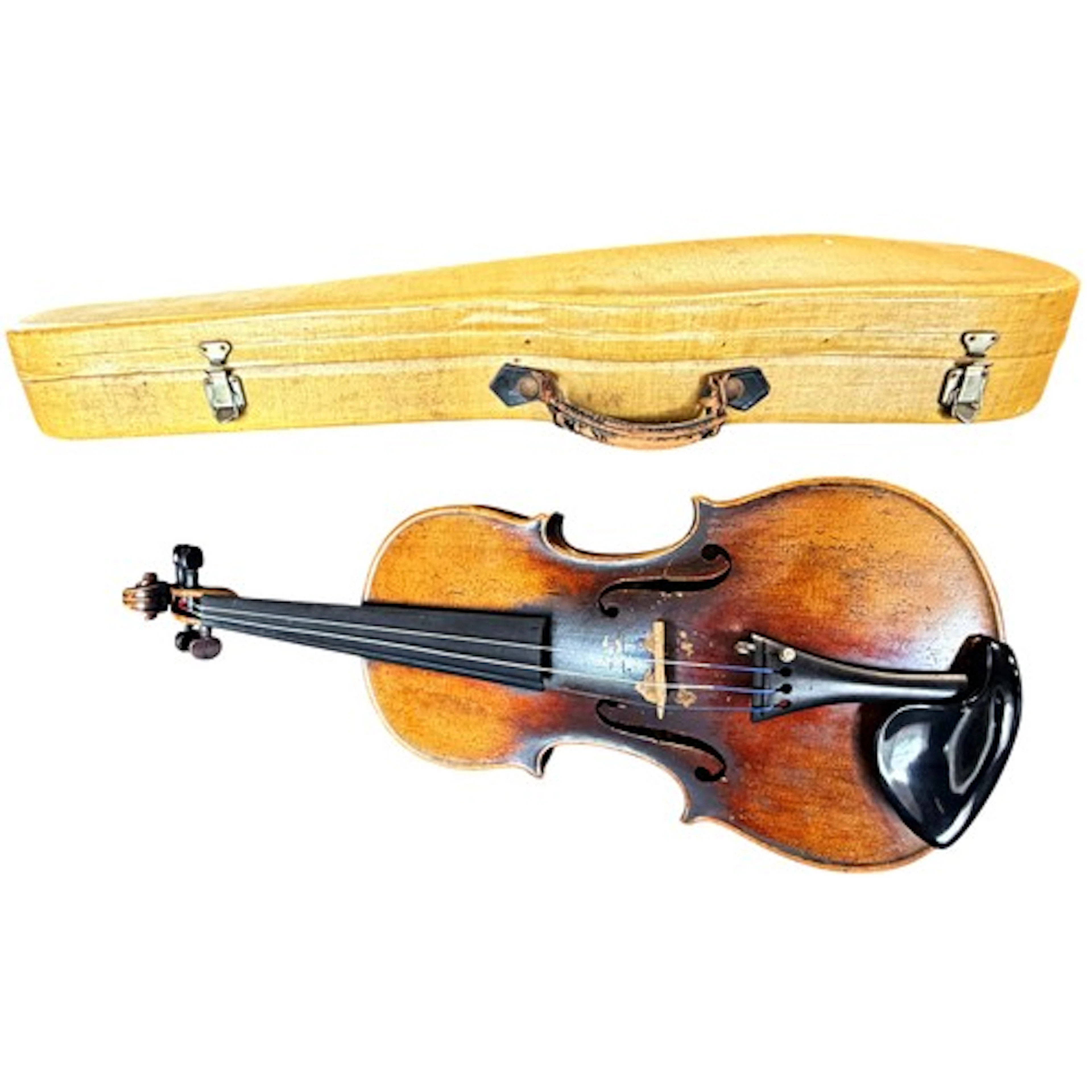 A cased German two-piece back violin, label to the interior ...