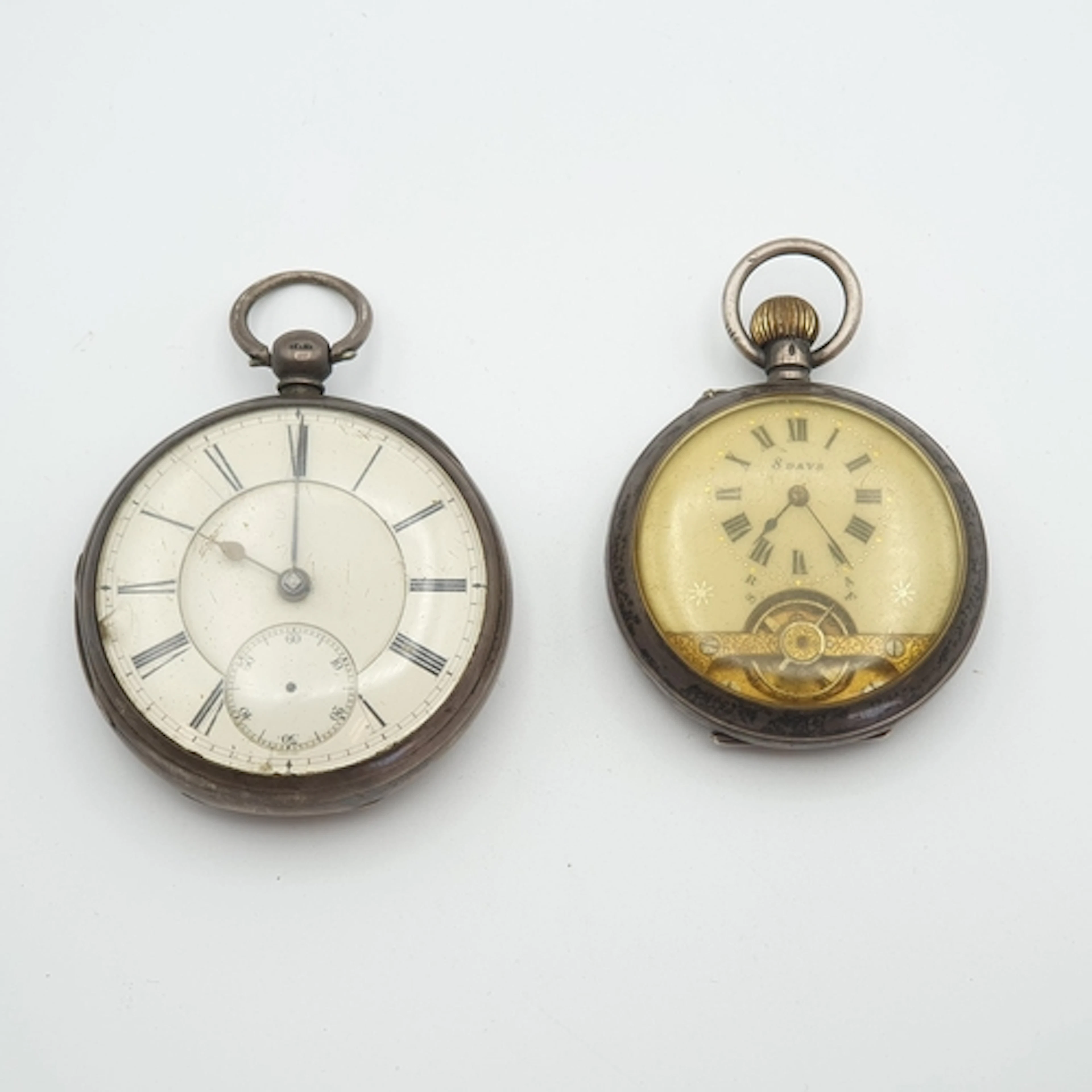 A silver-cased Hebdomas 8-Day Pocket Watch with exposed bala...