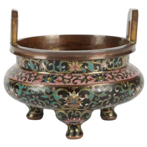 A Chinese cloisonné enamel tripod censer, ding, 19th century...