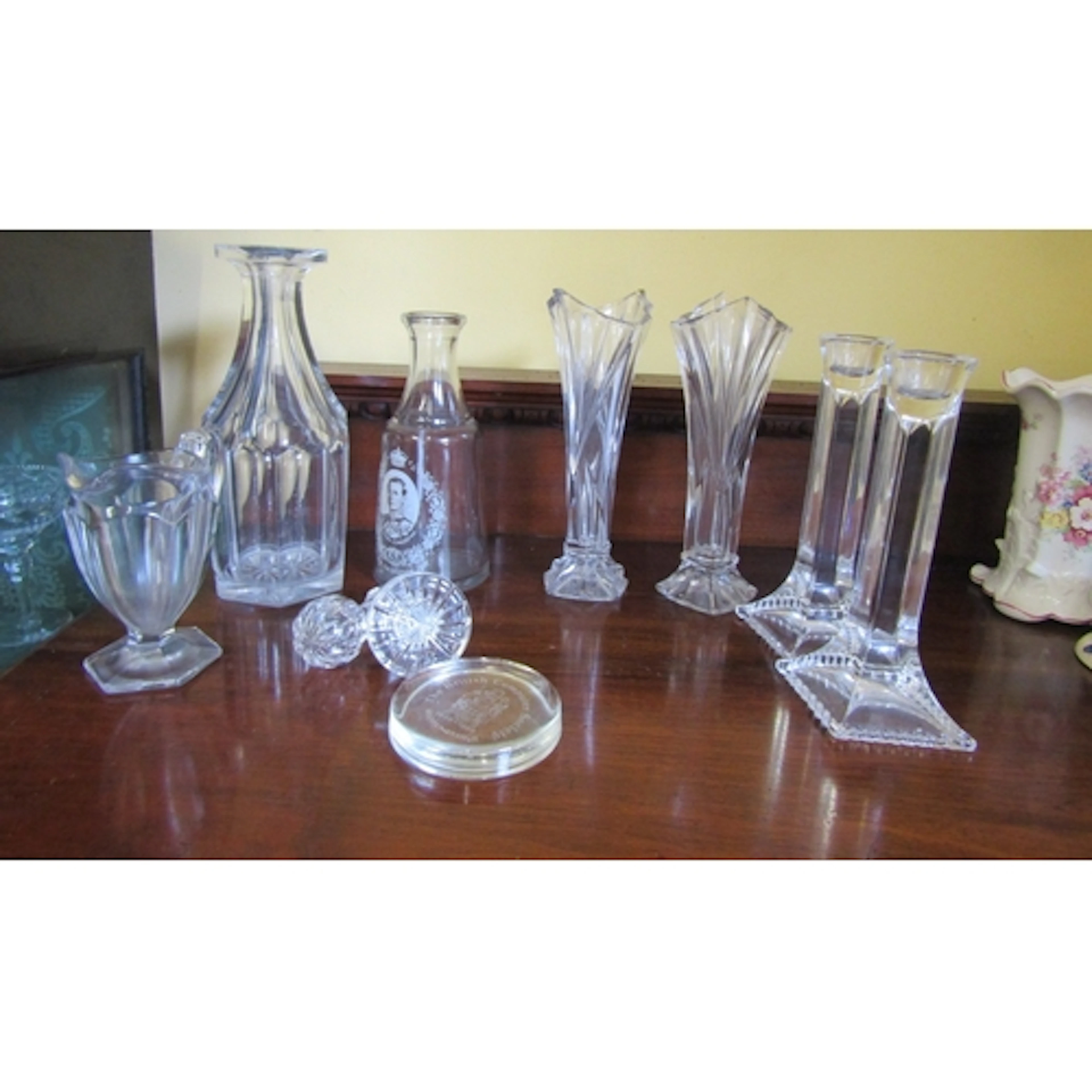Collection of Various Crystal Including Candle Rests and Dec...