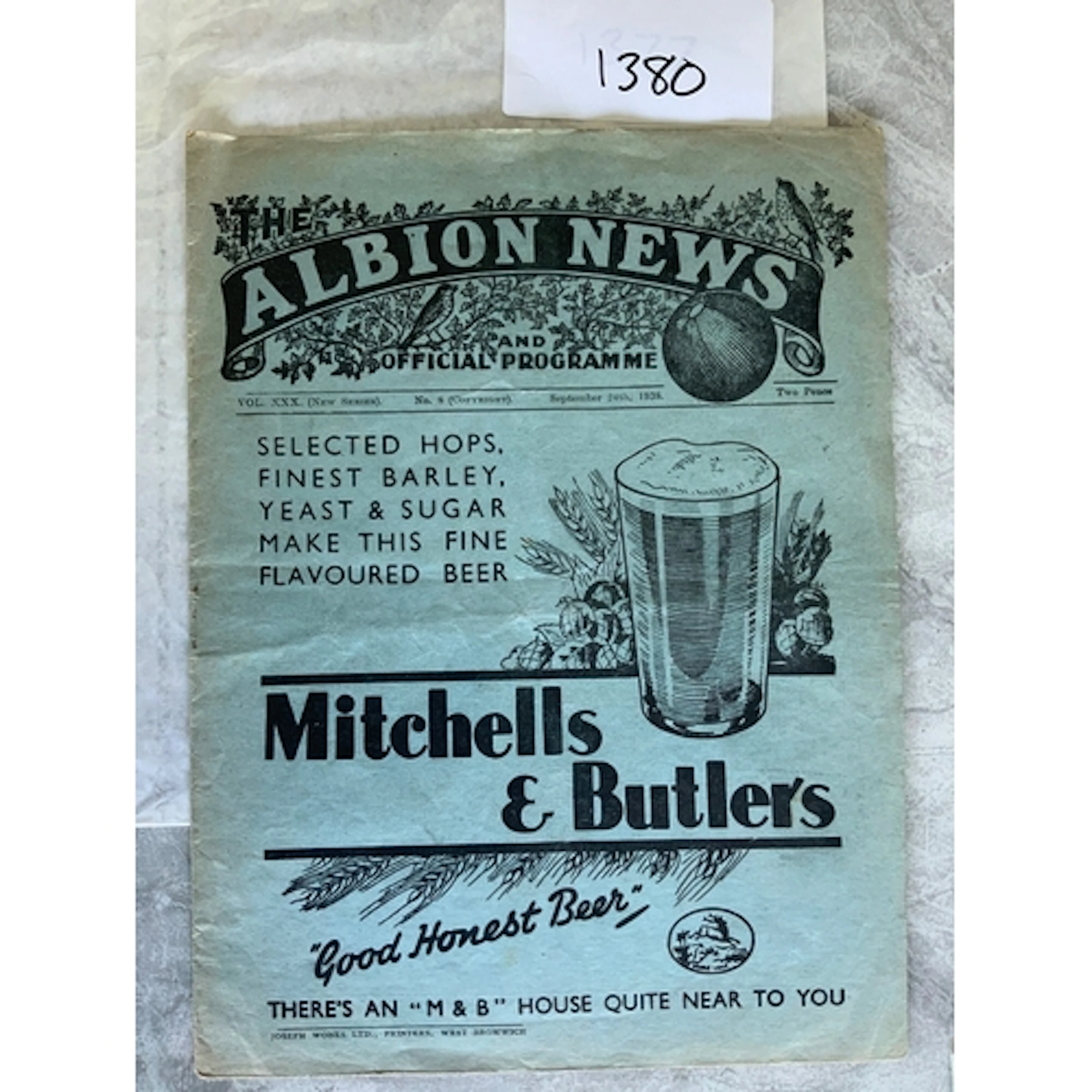1938 - 1939 West Brom v Tottenham Football Programme: Divisi...