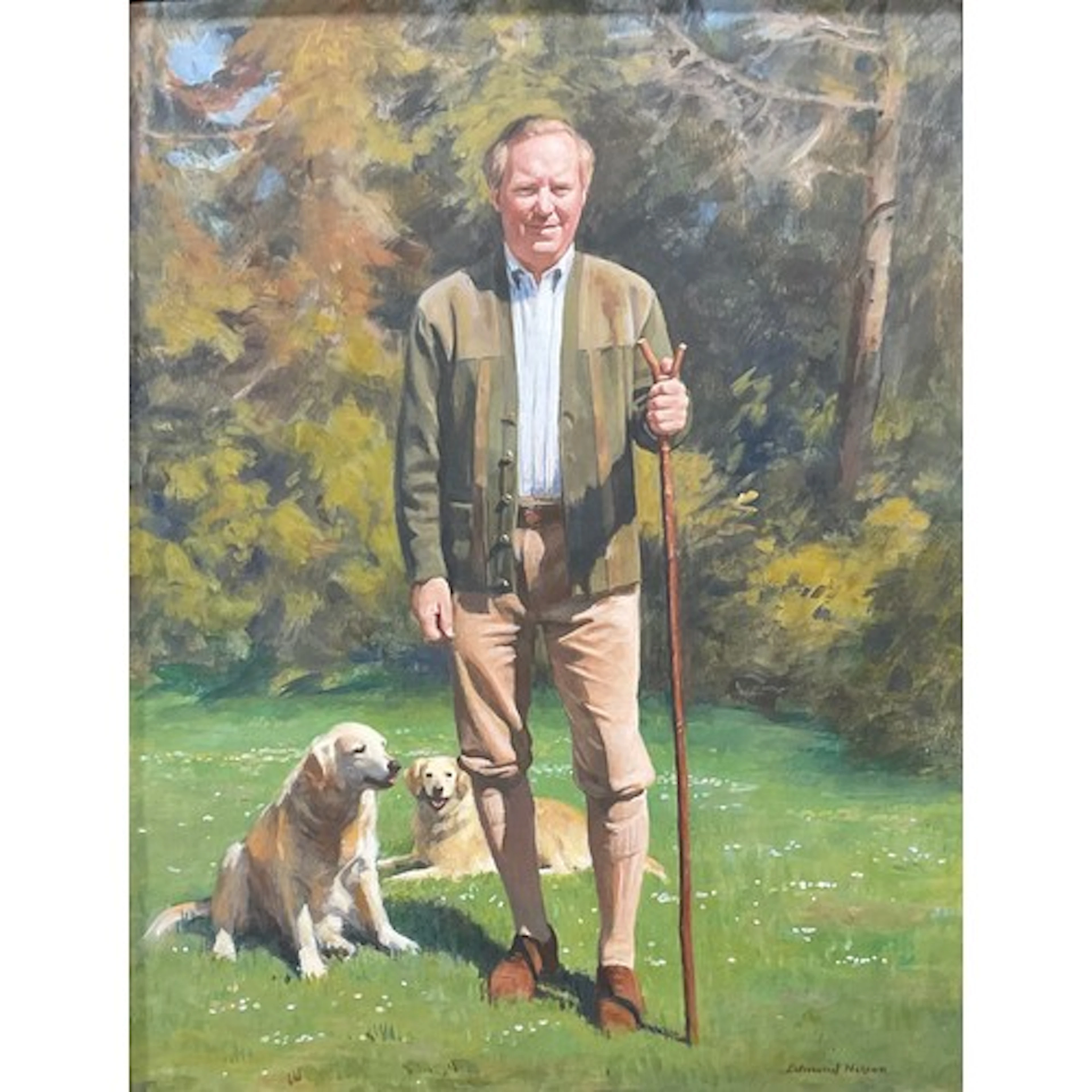 Edmund Nelson Gamekeeper and his Dogs signed, oil 51cm x...
