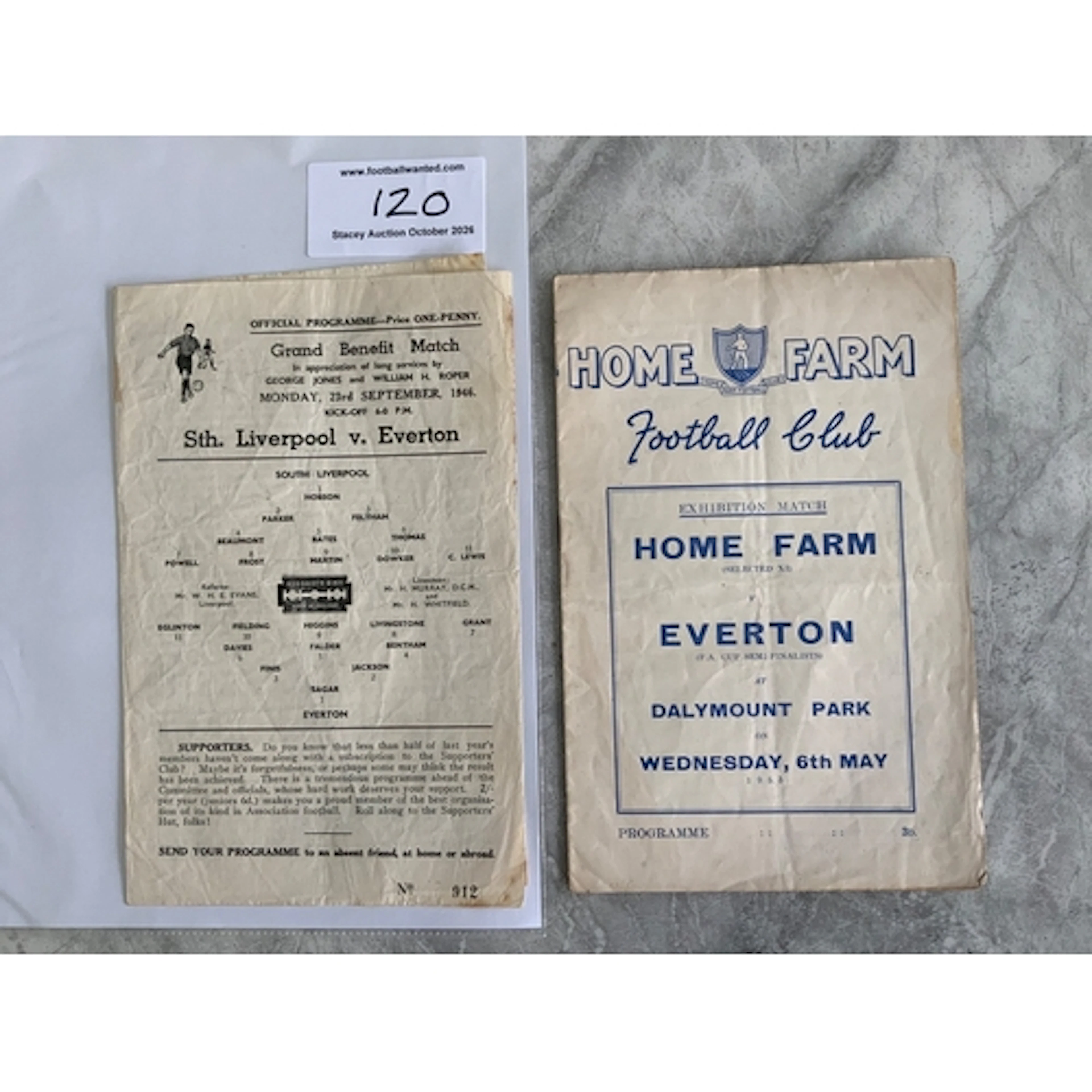 46/47 South Liverpool v Everton Testimonial Football Program...
