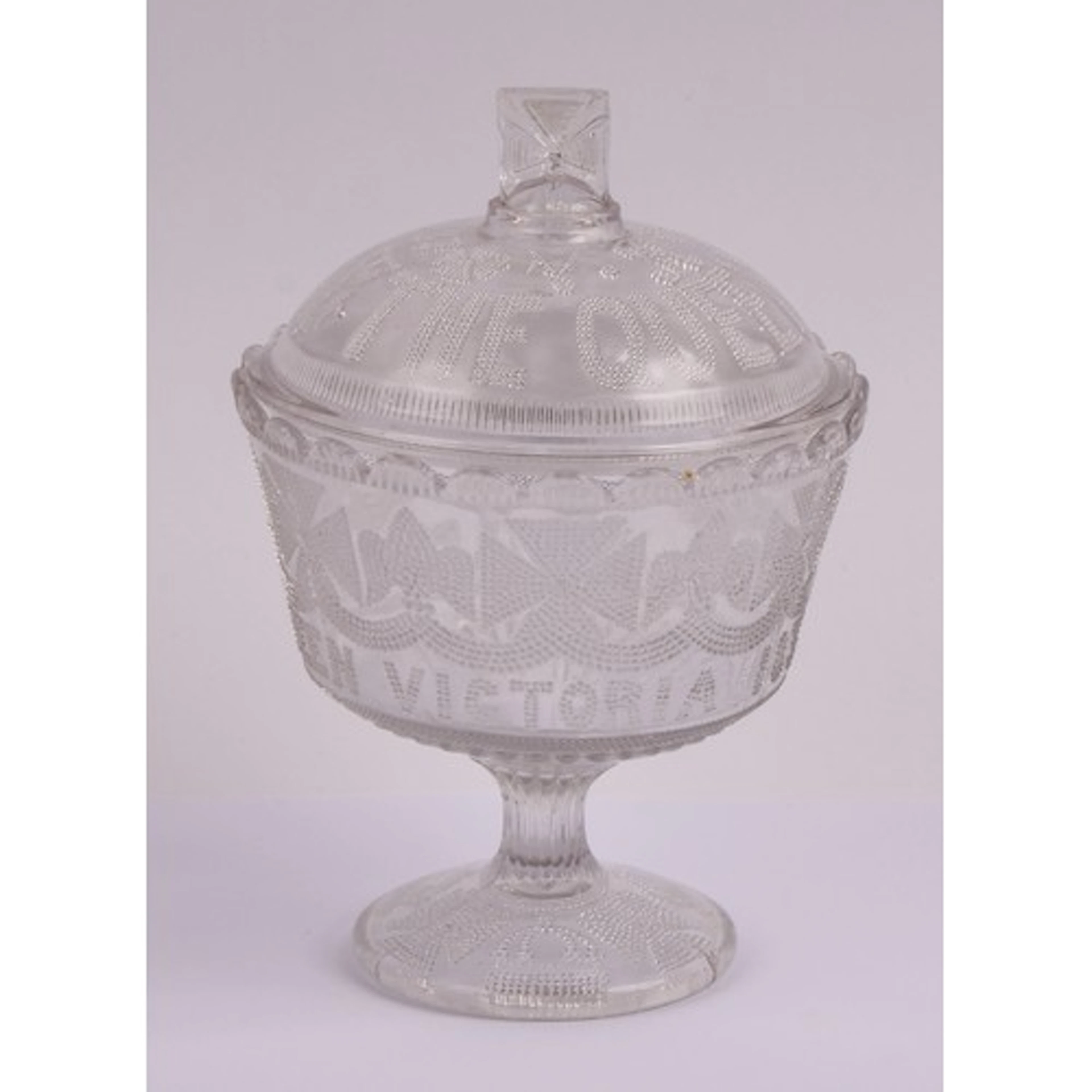 A Victorian pressed glass commemorative pedestal bowl and as...